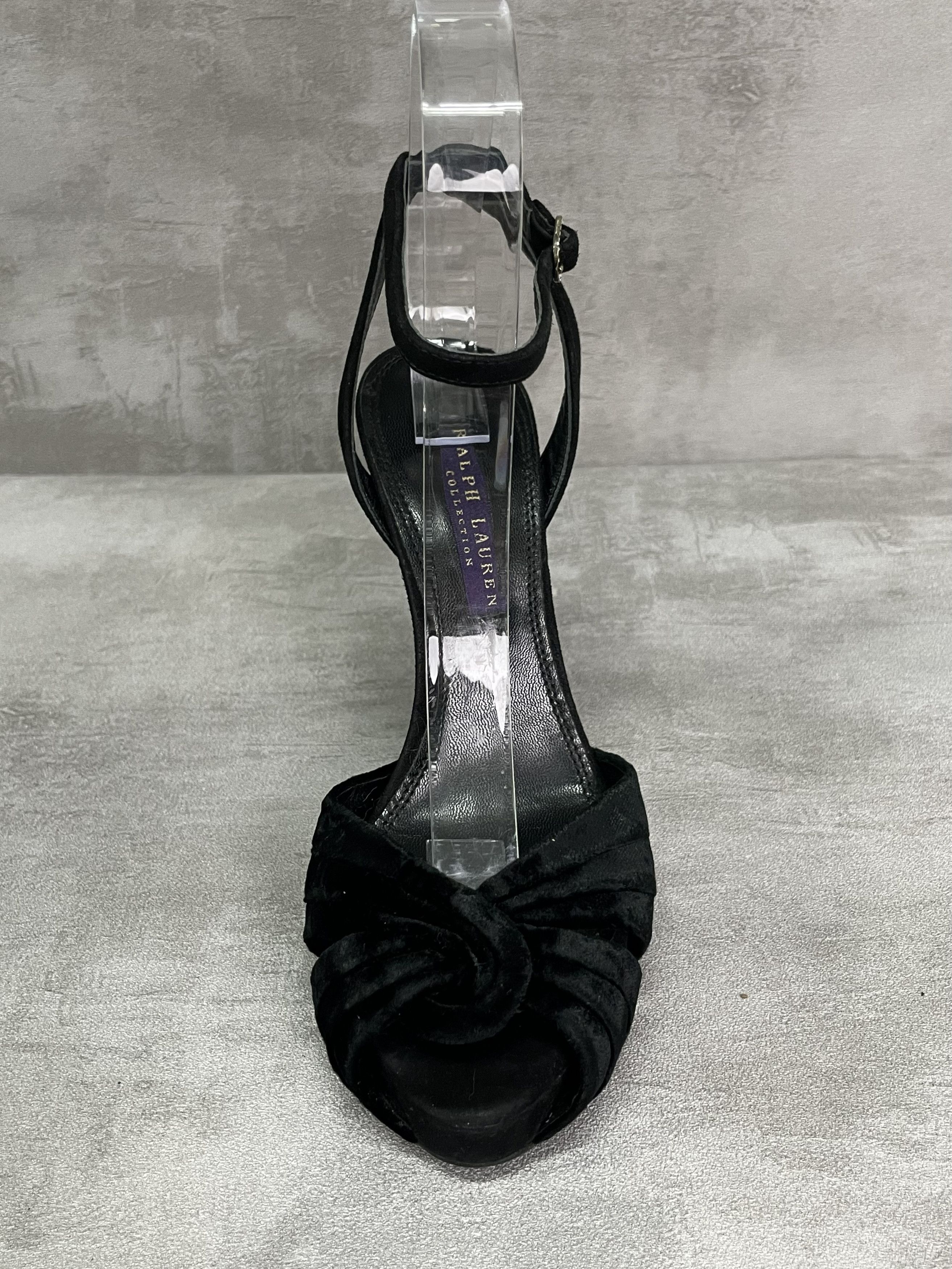 Ralph Lauren Black Platform Heels With Velvet Front And Diamante Buckle Size US 5 / IT 35 - 4 Thumbnail