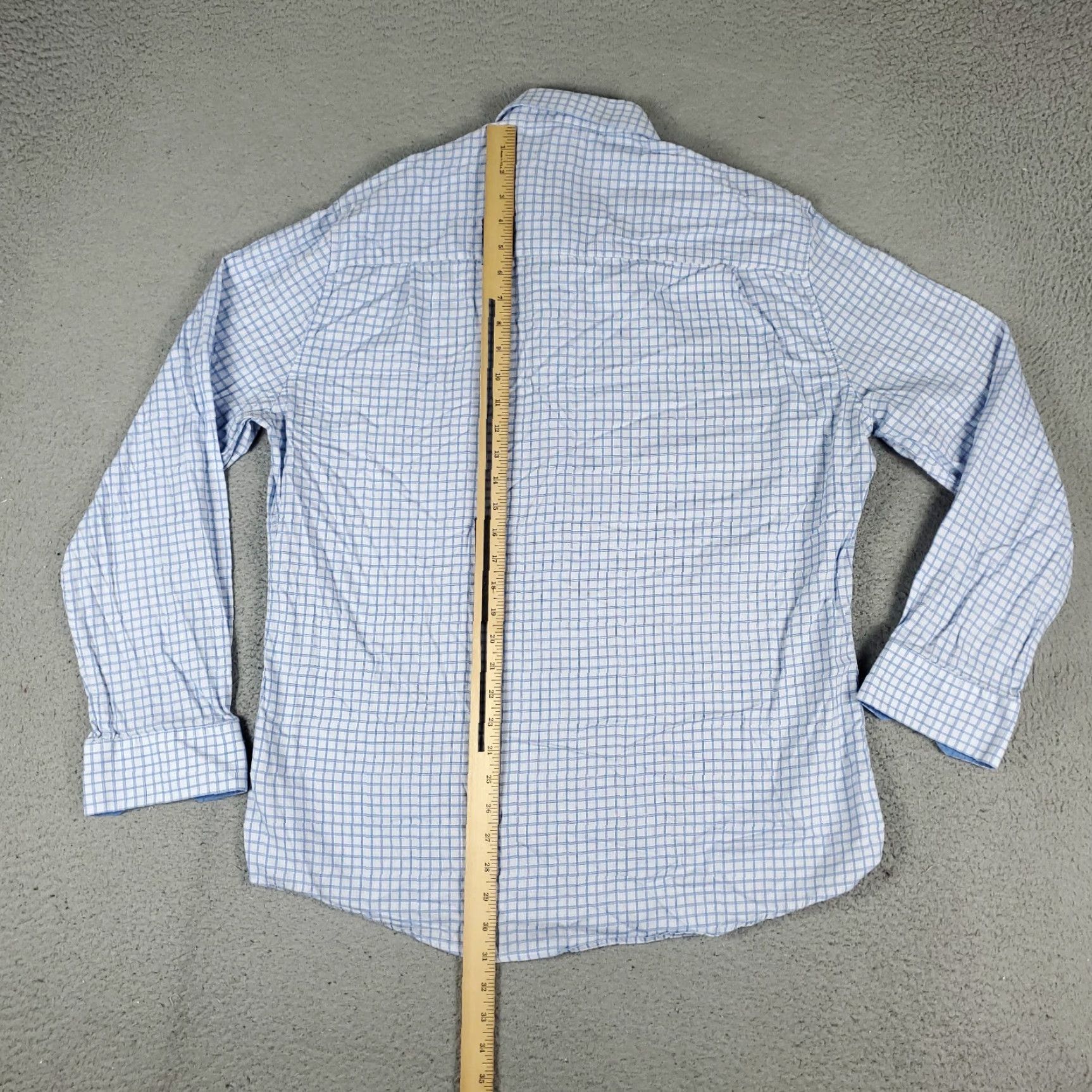 Vintage VINTAGE Duchamp Men's Dress Shirt Size 17.5 XL Blue Plaid Slim Fit Long Sleeve Business Casual Formal Size 46R - 3 Thumbnail