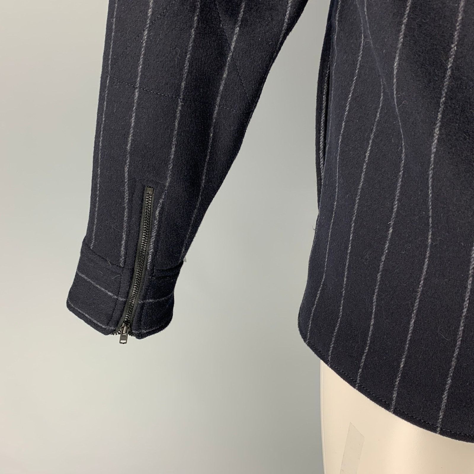 Calibrate CALIBRATE S Navy Grey Chalkstripe Wool Blend Snaps Jacket Size US S / EU 44-46 / 1 - 4 Thumbnail