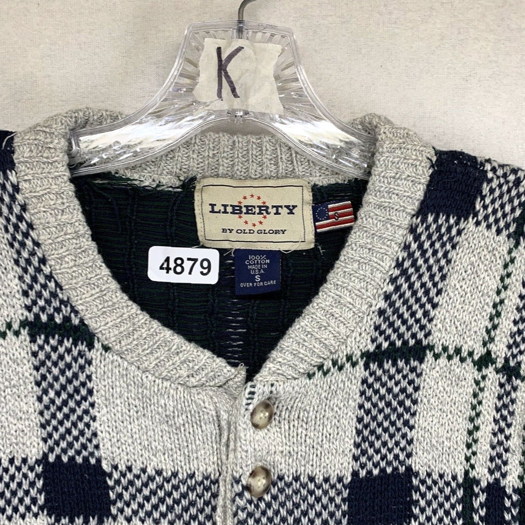 Vintage VINTAGE Liberty By Old Glory Men's Sweater 90s Henley V-Neck Boxy Fit Medium Plaid Gray Green Navy Heavyweight Size US M / EU 48-50 / 2 - 5 Thumbnail