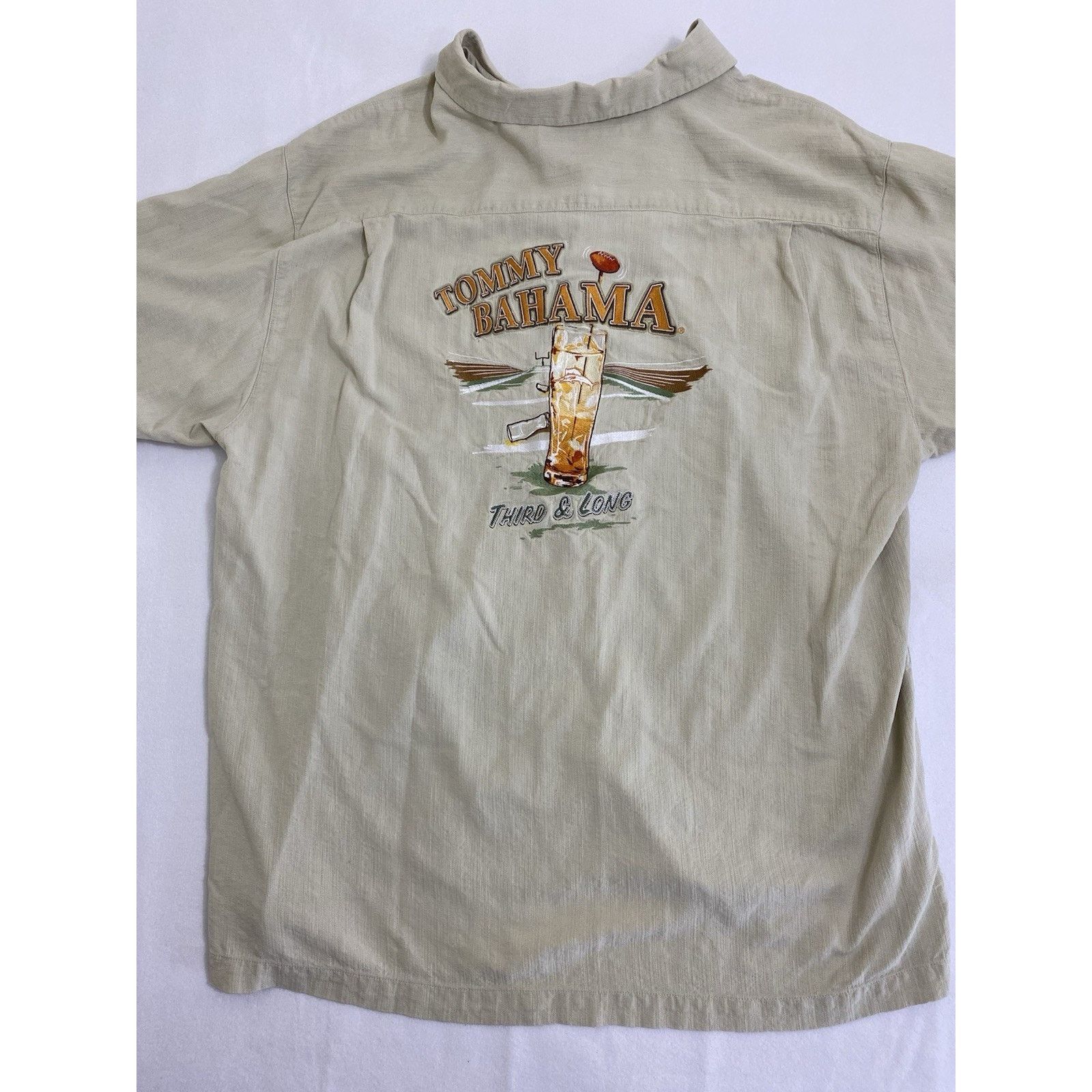 Tommy Bahama Tommy Bahama "Third & Long" silk camp shirt Mens XL Beige Size US XL / EU 56 / 4 - 8 Thumbnail