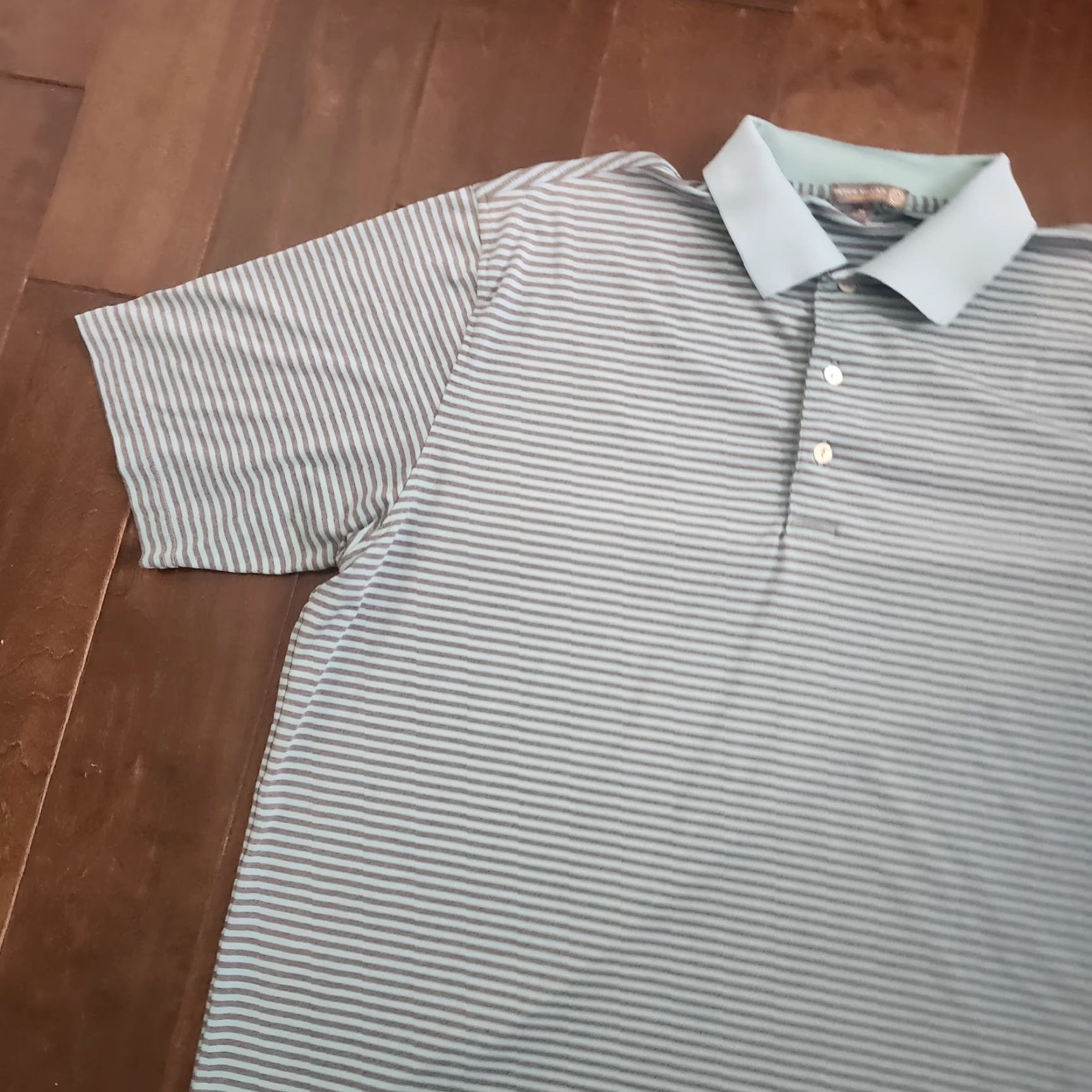 Peter Millar Peter Millar Summer Comfort Shirt Mens XL Turquoise Striped Polo Golf Atheisure Shirt Size US XL / EU 56 / 4 - 4 Thumbnail