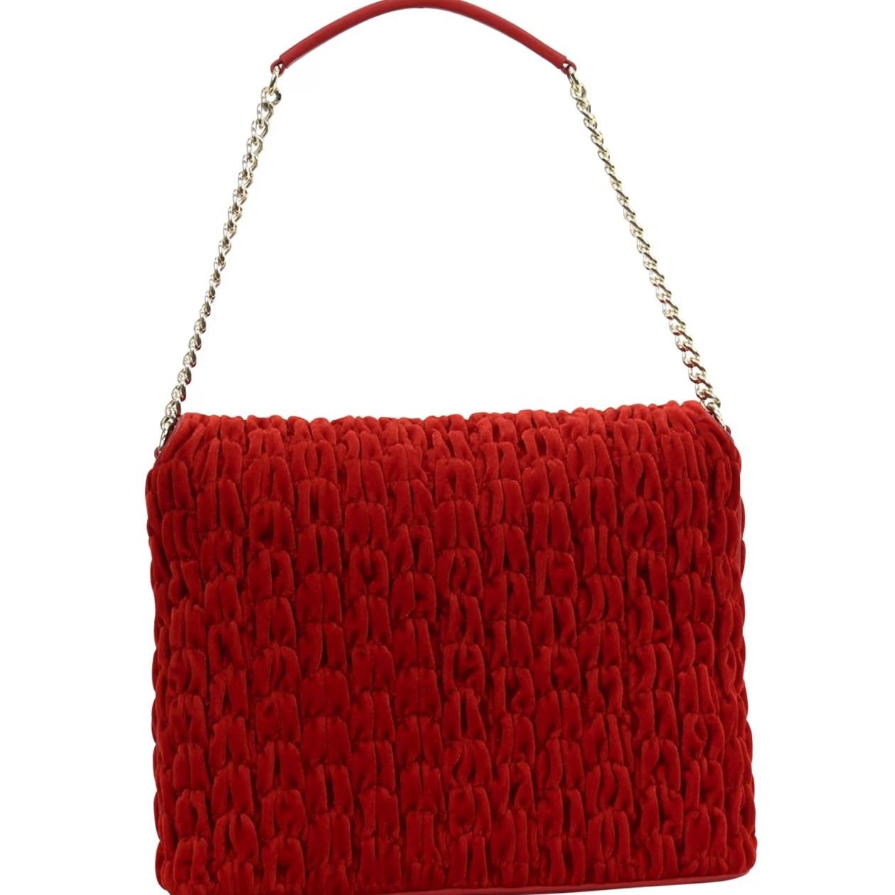 Moschino Love Moschino Womens Red Gathered Velvet Flap Over Shoulder Handbag Size ONE SIZE - 4 Thumbnail