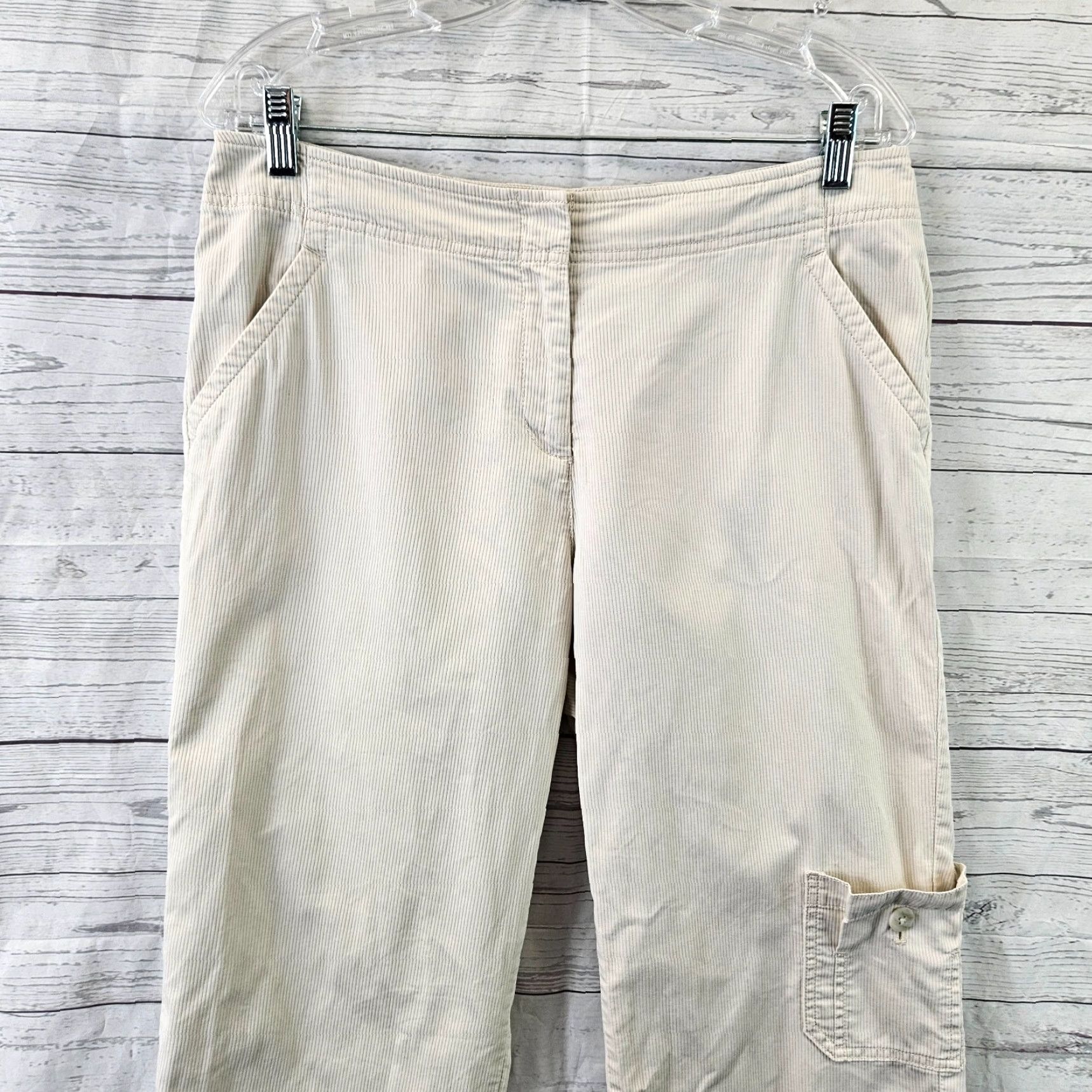 J. Jill J Jill Womens Cropped Pants Sz 10 Beige Mid Rise Cargo Pocket Cotton Pants Womens 10 Beige Crop Pockets Size 32" / US 10 / IT 46 - 2 Thumbnail