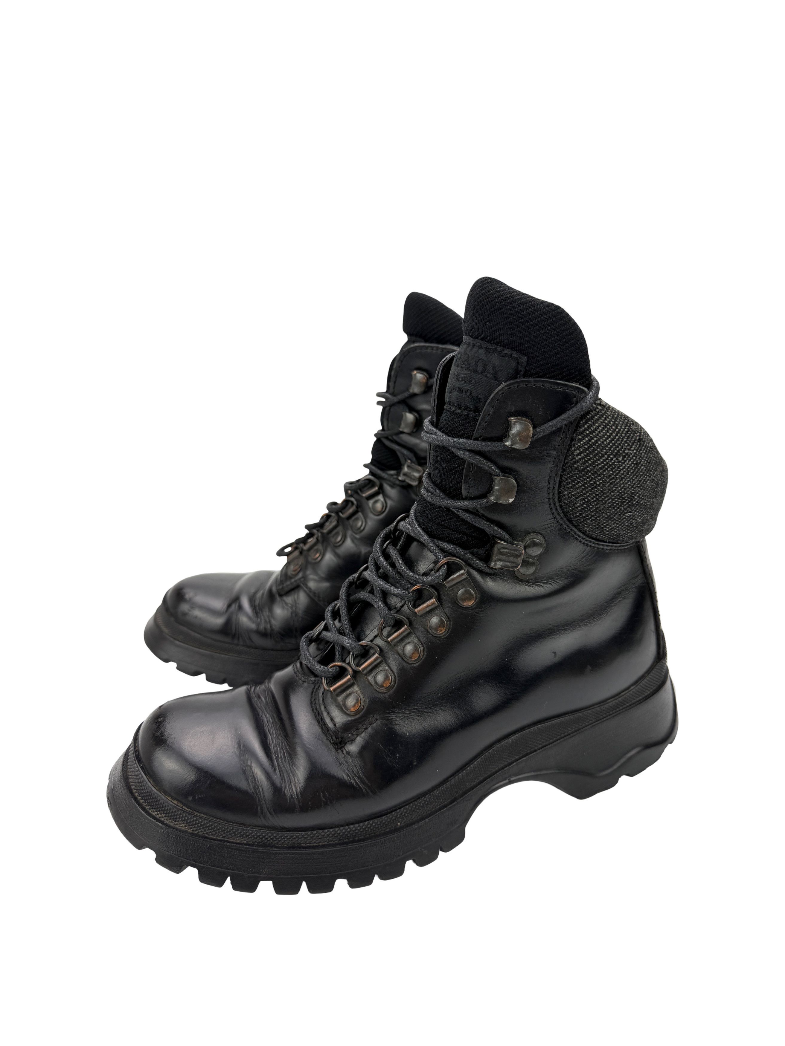 Prada Vintage Prada Vibram Heavy Leather Military Ankle Boots Size US 6 / IT 36 - 1 Thumbnail