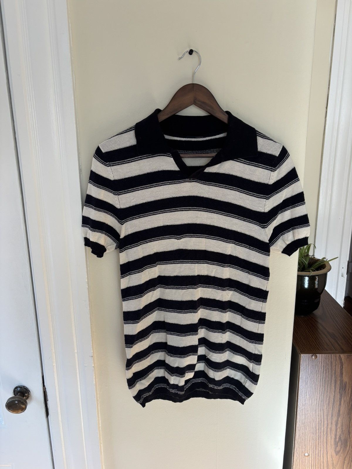 Lardini Slim-Fit Knit Stripe Polo Shirt Italy (Navy/White) Size US M / EU 48-50 / 2 - 1 Thumbnail