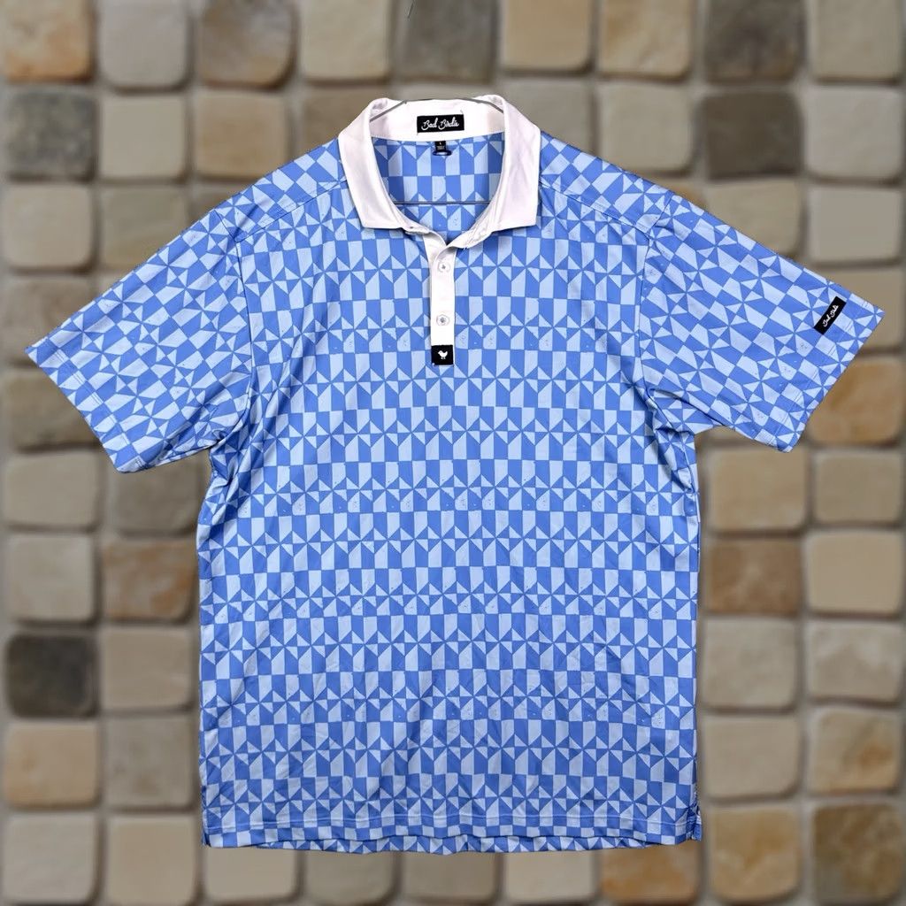 Vintage Bad Birdie Polo Shirt Mens L Geometric All Over Print Golf Performance Stretch Size US L / EU 52-54 / 3 - 1 Thumbnail