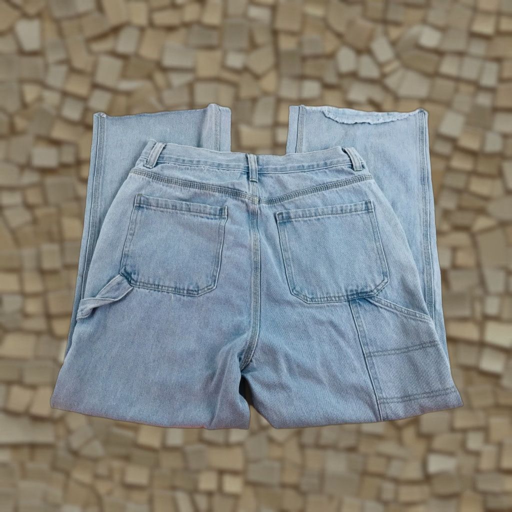 Vintage Simple Society Jeans Women 30x27.5 Blue Denim Cropped Raw Hem Carpenter Size 30" / US 8 / IT 44 - 1 Thumbnail