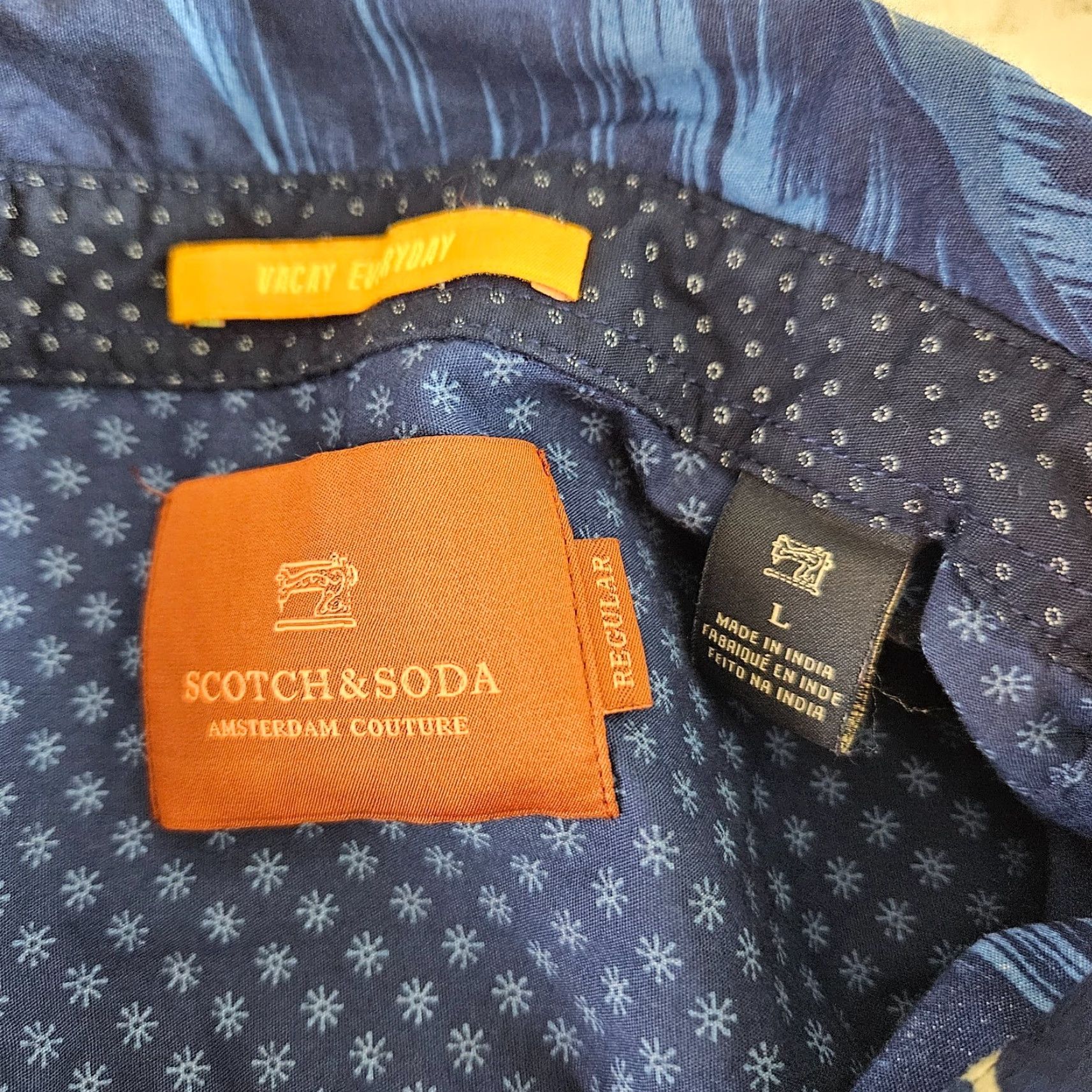 Scotch & Soda Scotch & Soda Mens Button-Up Shirt L Blue Palm Print Long Sleeve Cotton Shirt Size US L / EU 52-54 / 3 - 5 Thumbnail