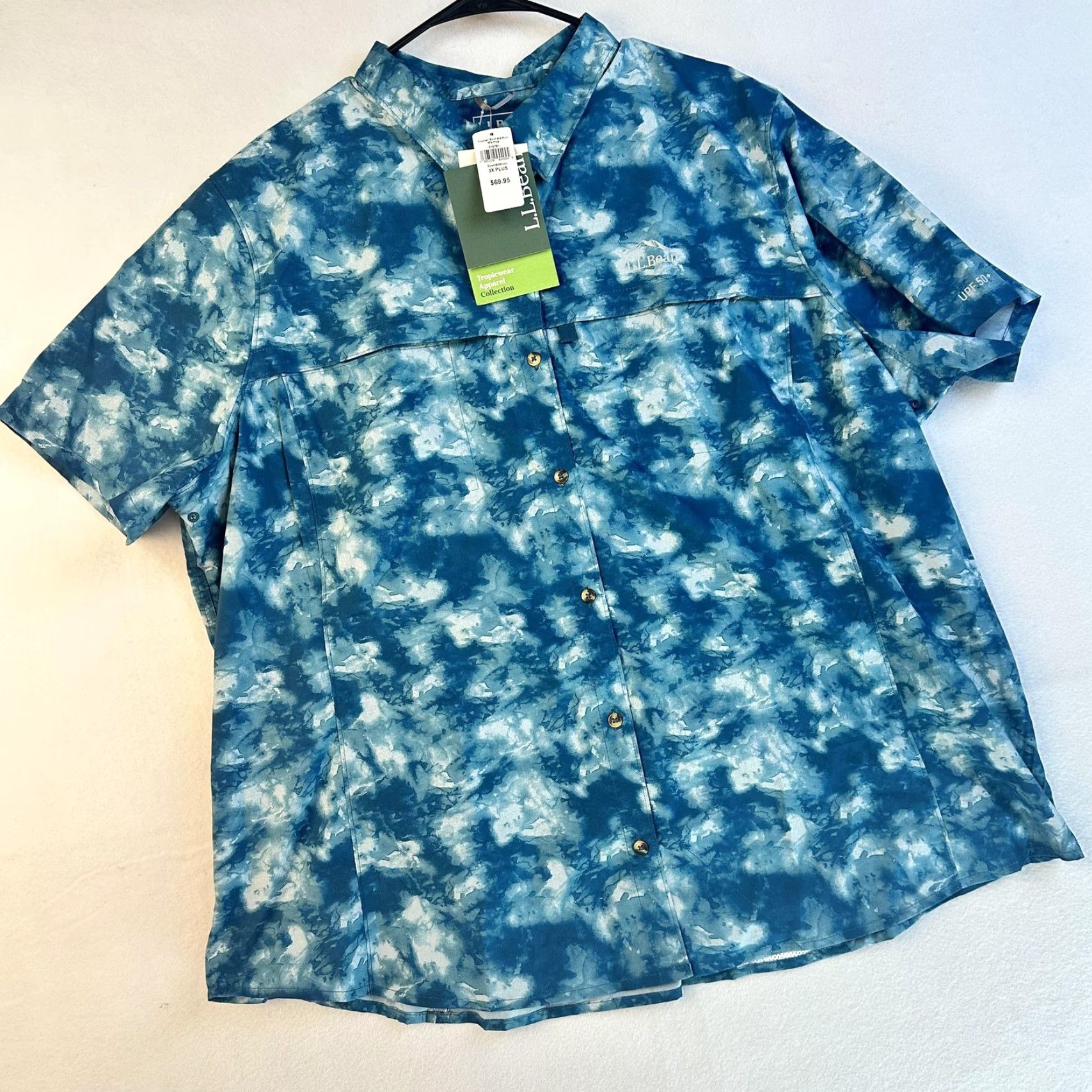 Vintage LL Bean Shirt Women 3X Plus Blue White Tropicwear Button Up Short Sleeve Fishing Size XXL / US 16-18 / IT 52-54 - 3 Thumbnail