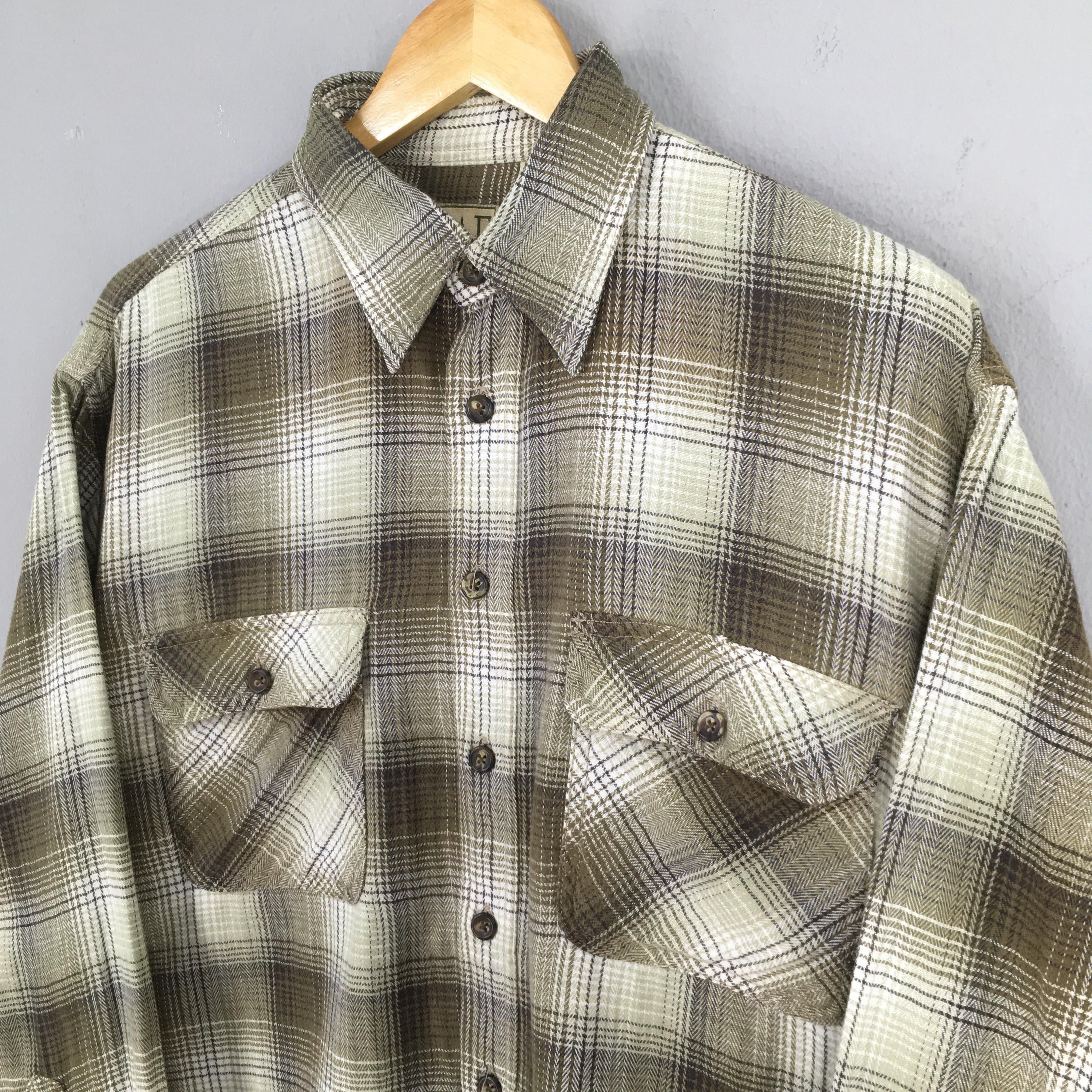 Flannel × Vintage Vintage 90s Plaid Shadow Checkered Green Flannel Shirt Large Size US L / EU 52-54 / 3 - 3 Thumbnail