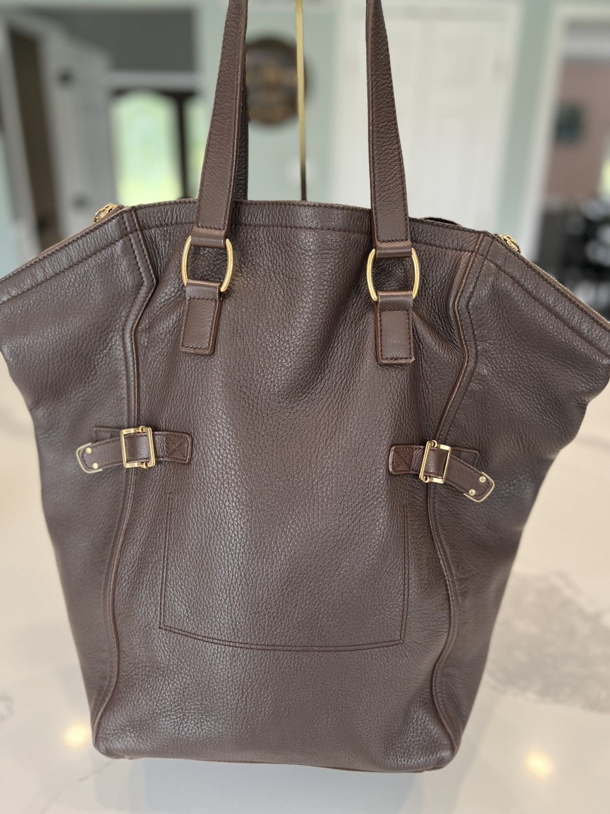 Yves Saint Laurent Yves Saint Laurent Rive Gauche Chocolate Brown Leather Tote Size ONE SIZE - 6 Thumbnail