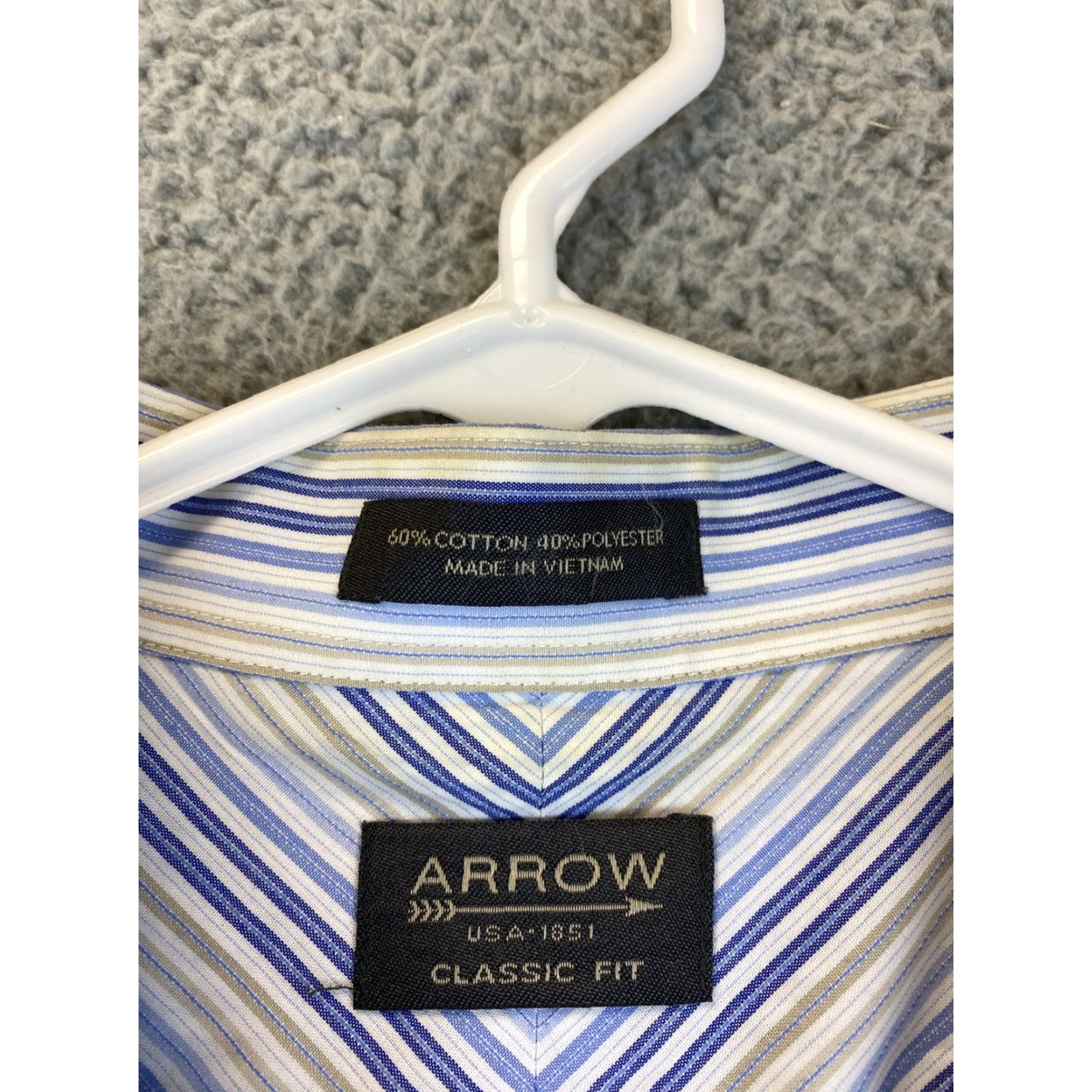 Arrow ARROW Men's Dress Shirt Classic Fit Spread Collar Long Sleeve Striped Multicolor Size M Size 40R - 4 Thumbnail