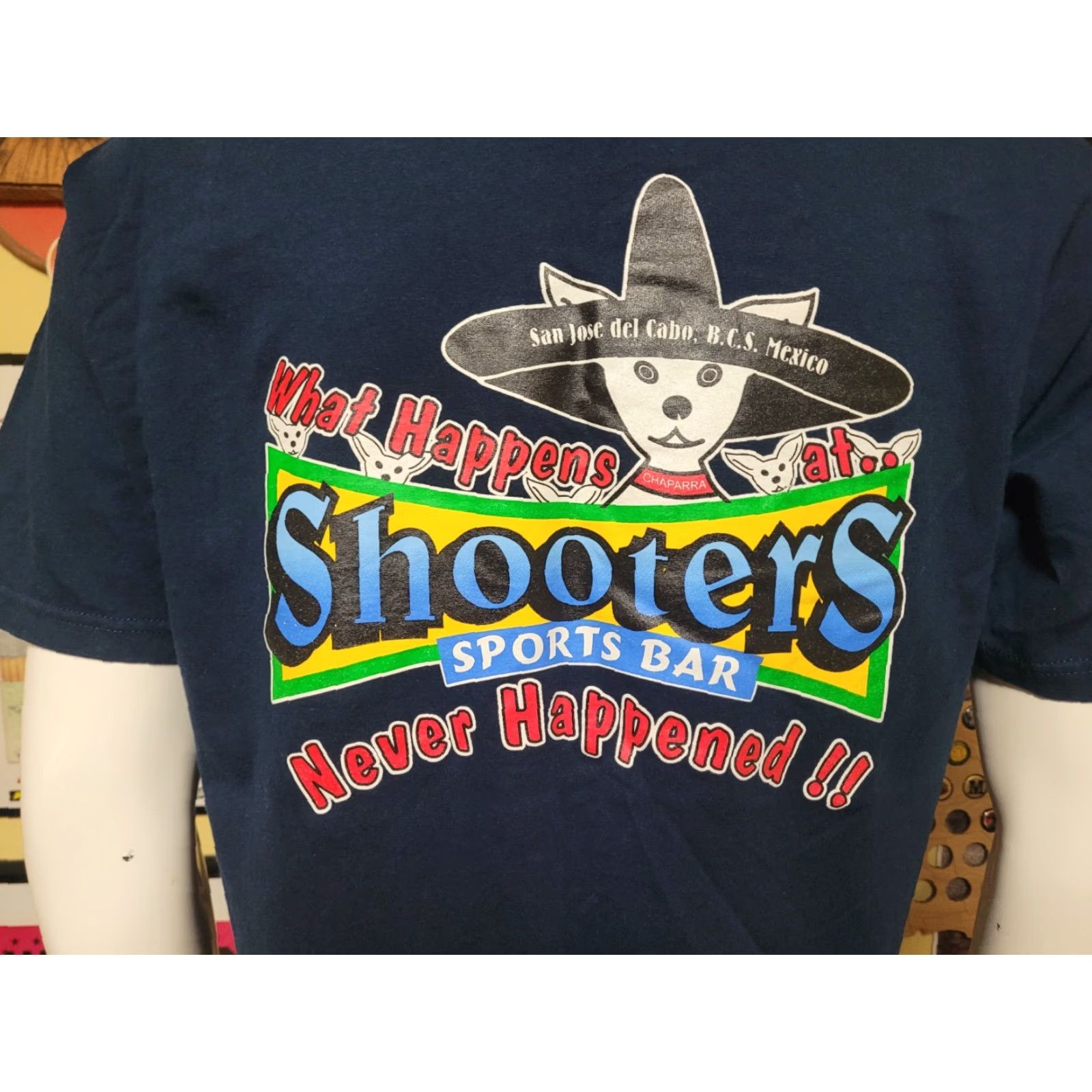 Vintage Shooters Sports Bar T Shirt San Jose del Cabo Mexico Large Blue Cotton Crew Neck Short Sleeve Mens T-Shirt Bars Shooters 100% Cotton Size US L / EU 52-54 / 3 - 4 Thumbnail