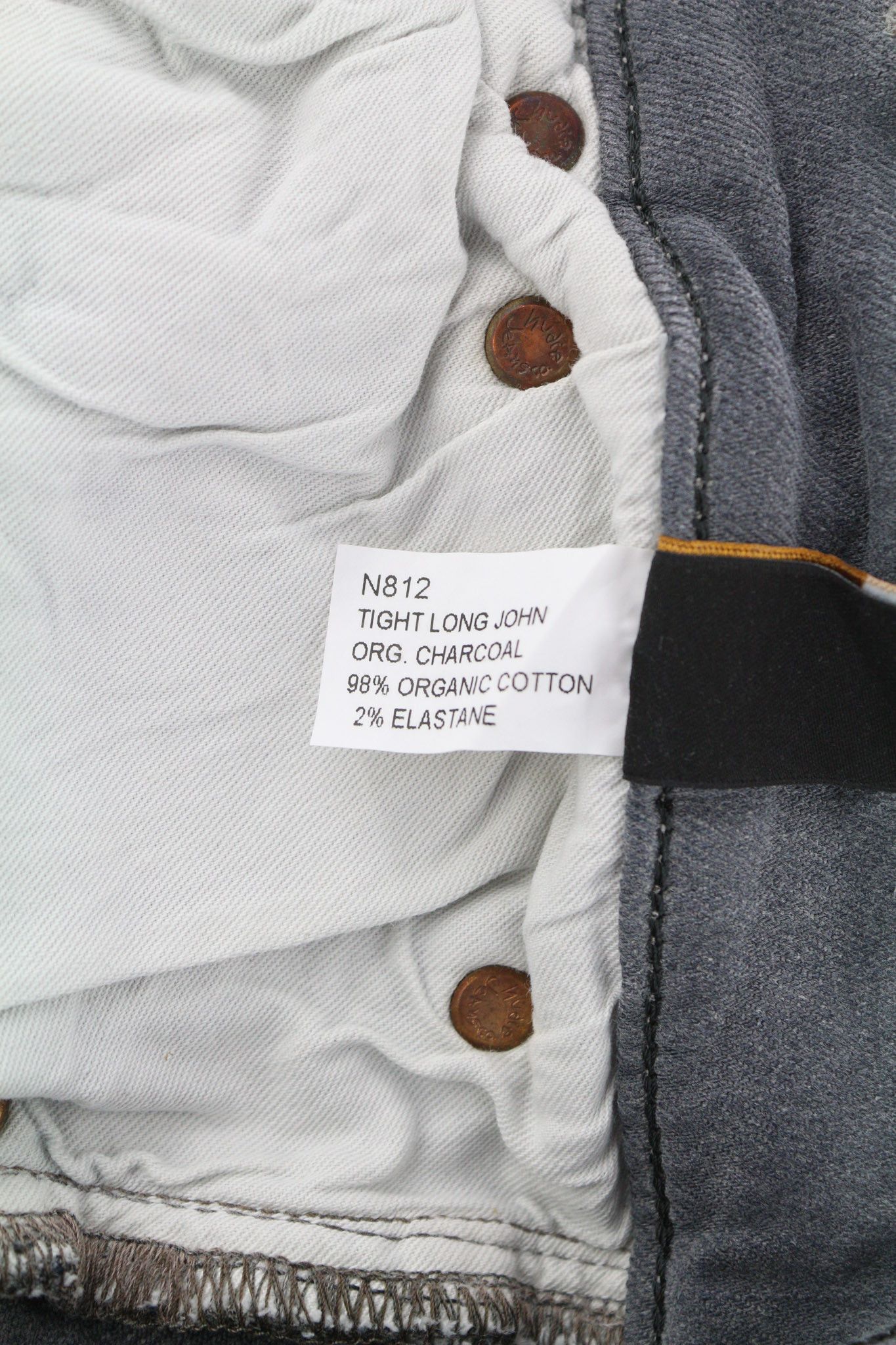 Nudie Jeans TIGHT LONG JOHN W31/L34 Organic Charcoal Leg Zip 80713 Size US 31 - 7 Thumbnail