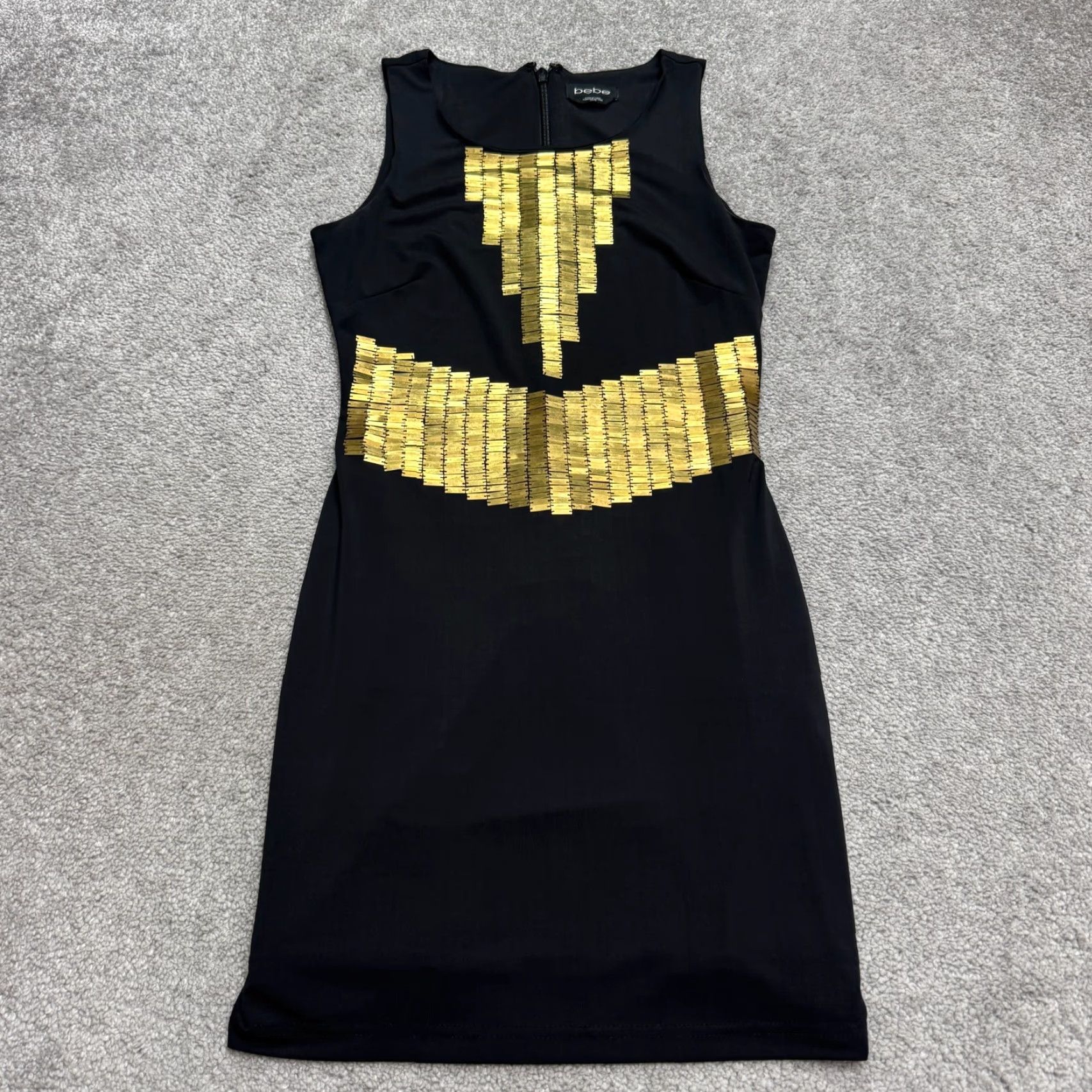 Bebe VINTAGE BeBe Embellished Gold Geometric Bodycon Dress Womens XS Black Sleeveless Stretch Size XS / US 0-2 / IT 36-38 - 2 Thumbnail