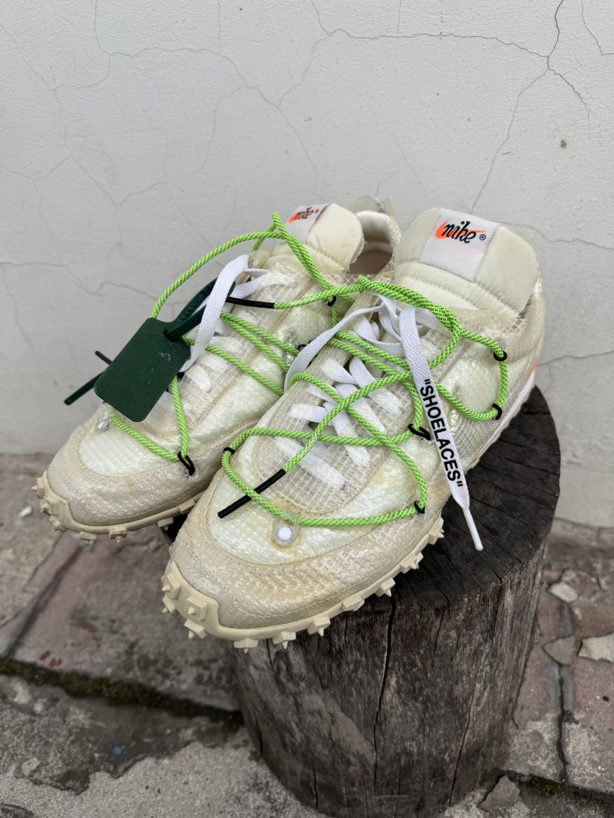 Nike × Off-White Nike Waffle Racer X Off-White White Electric Green Size US 7 / EU 40 - 4 Thumbnail