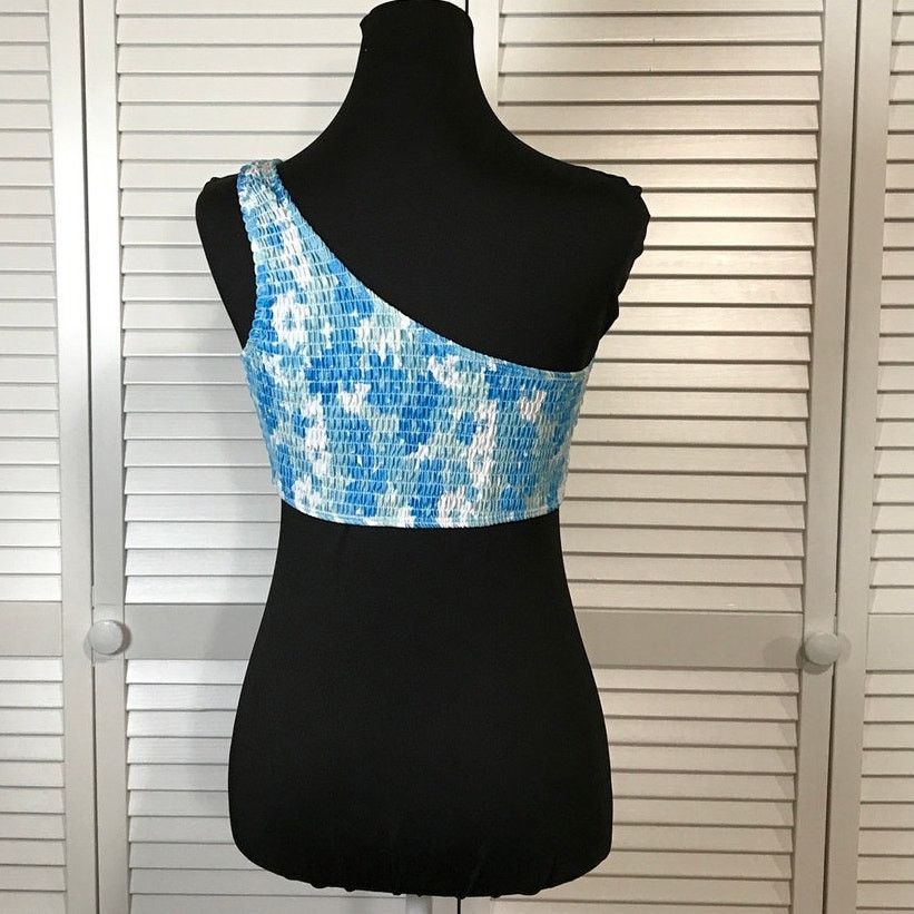 Other Y2K Blue White Tie Dye Smocked One Shoulder Bikini Top L Size L / US 10 / IT 46 - 2 Thumbnail