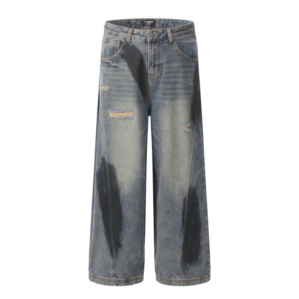 Japanese Brand American men's loose graffiti ripped straight jeans Size US 32 / EU 48 - 1 Thumbnail