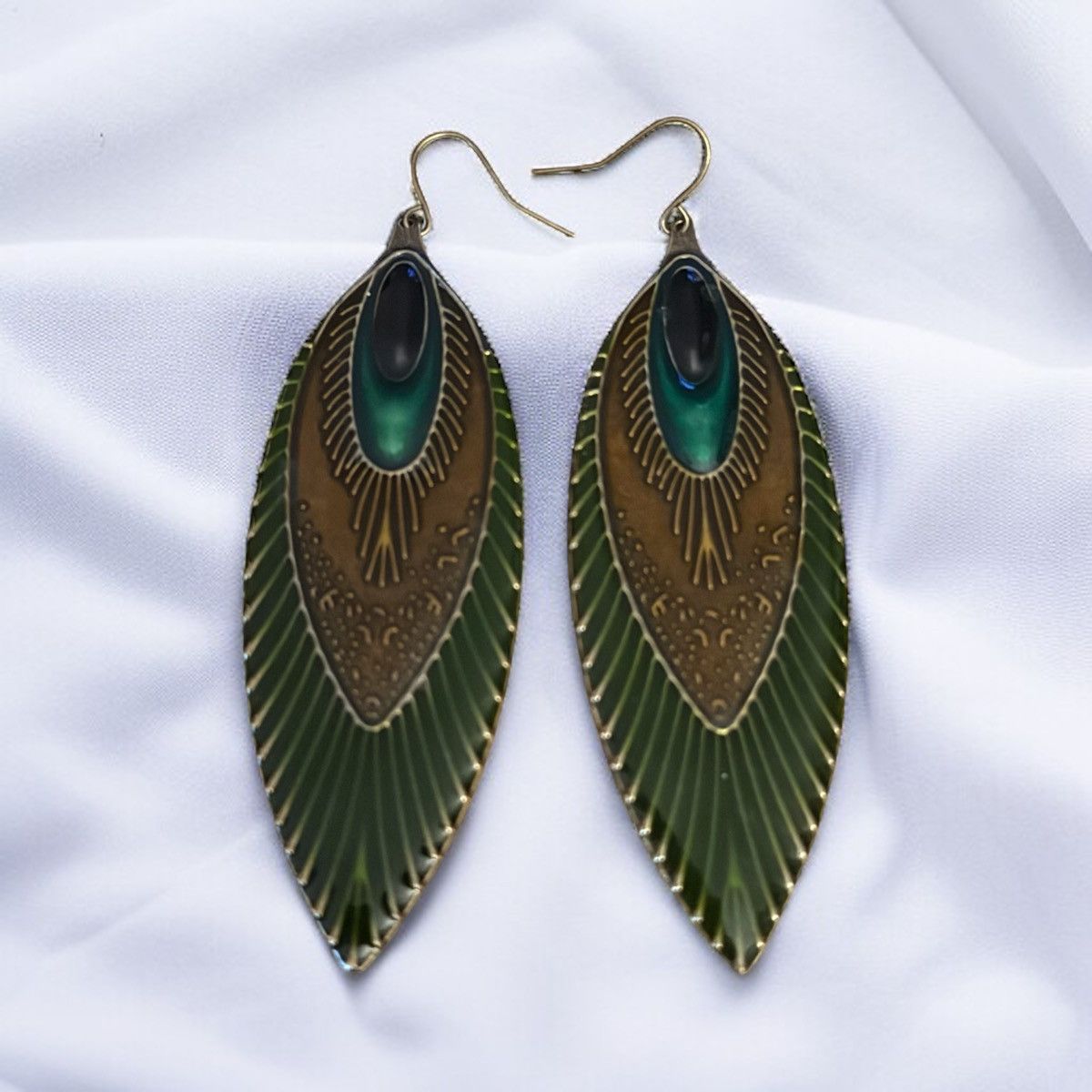 Other Enamel peacock feather dangle earrings Size ONE SIZE - 1 Thumbnail