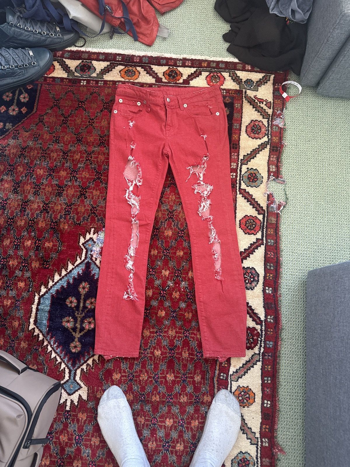 R13 × Ralph Lauren R13 S/S17 Distressed Red Kate skinny Jeans Size US 28 / EU 44 - 1 Thumbnail