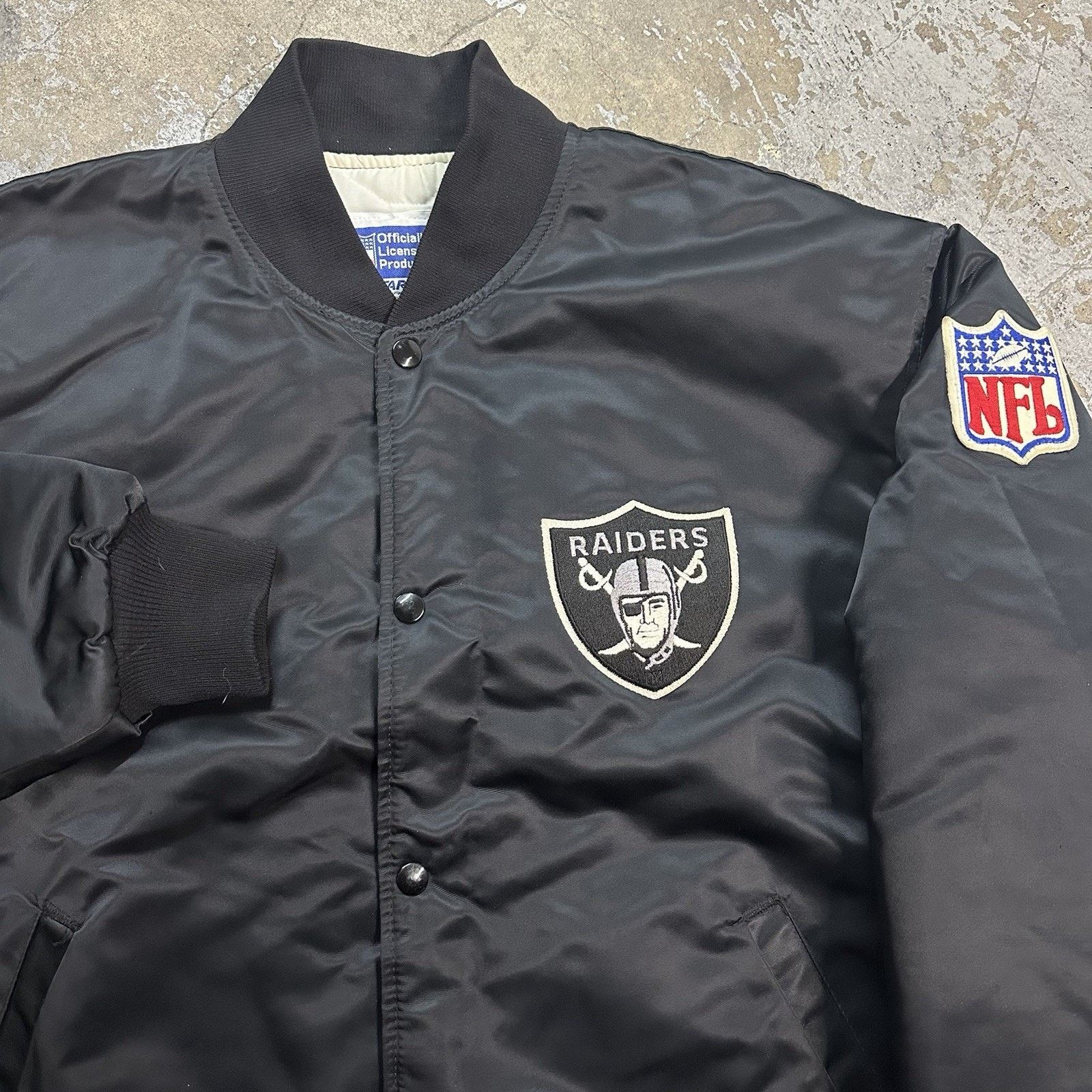 NFL × Starter × Vintage Vintage 80s Starter Raiders Black Bomber Satin Jacket XL Size US XL / EU 56 / 4 - 4 Thumbnail