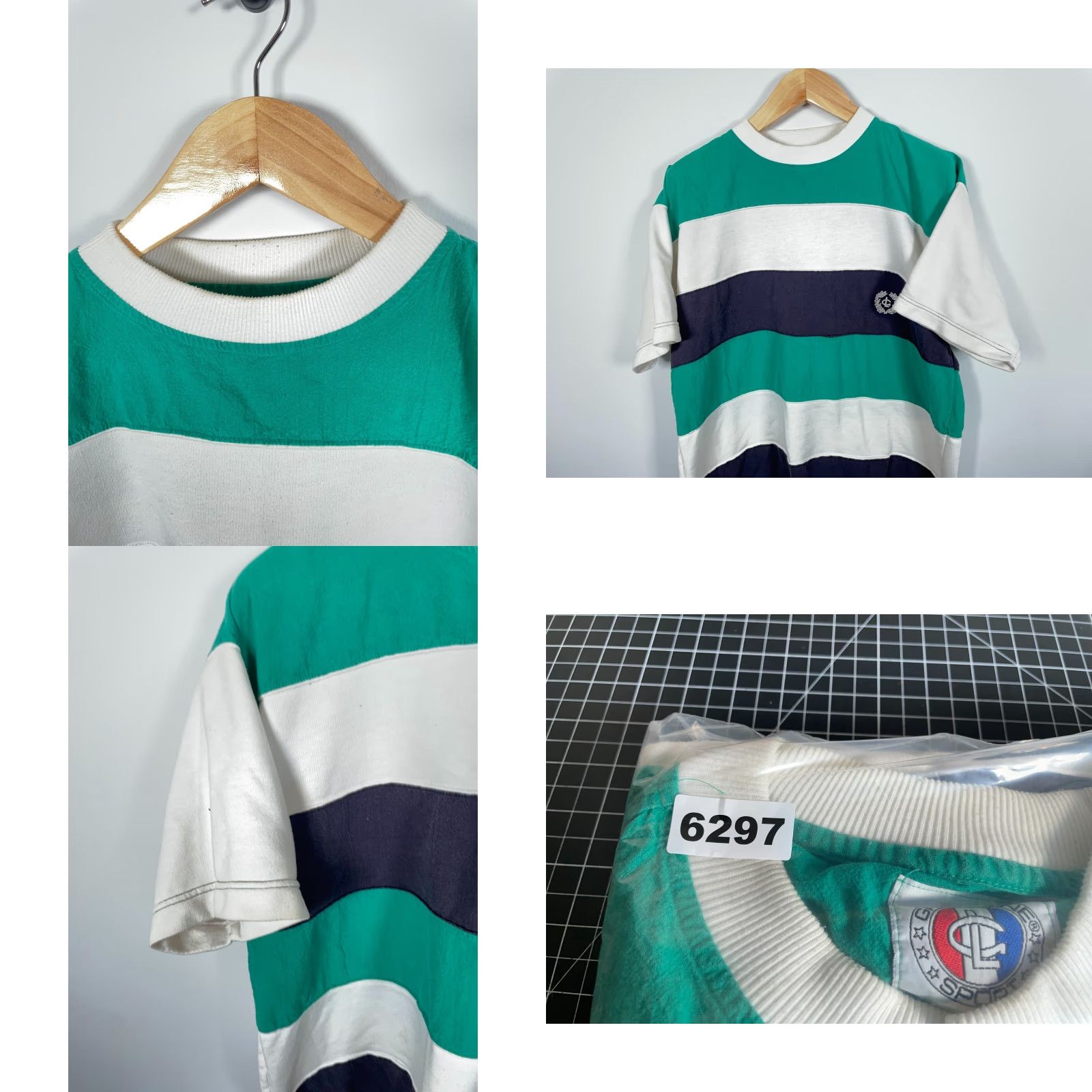 Vintage 90s Broad Stripe T-Shirt Adult XL Green White Blue Textured Skater Surf Size US XL / EU 56 / 4 - 8 Thumbnail