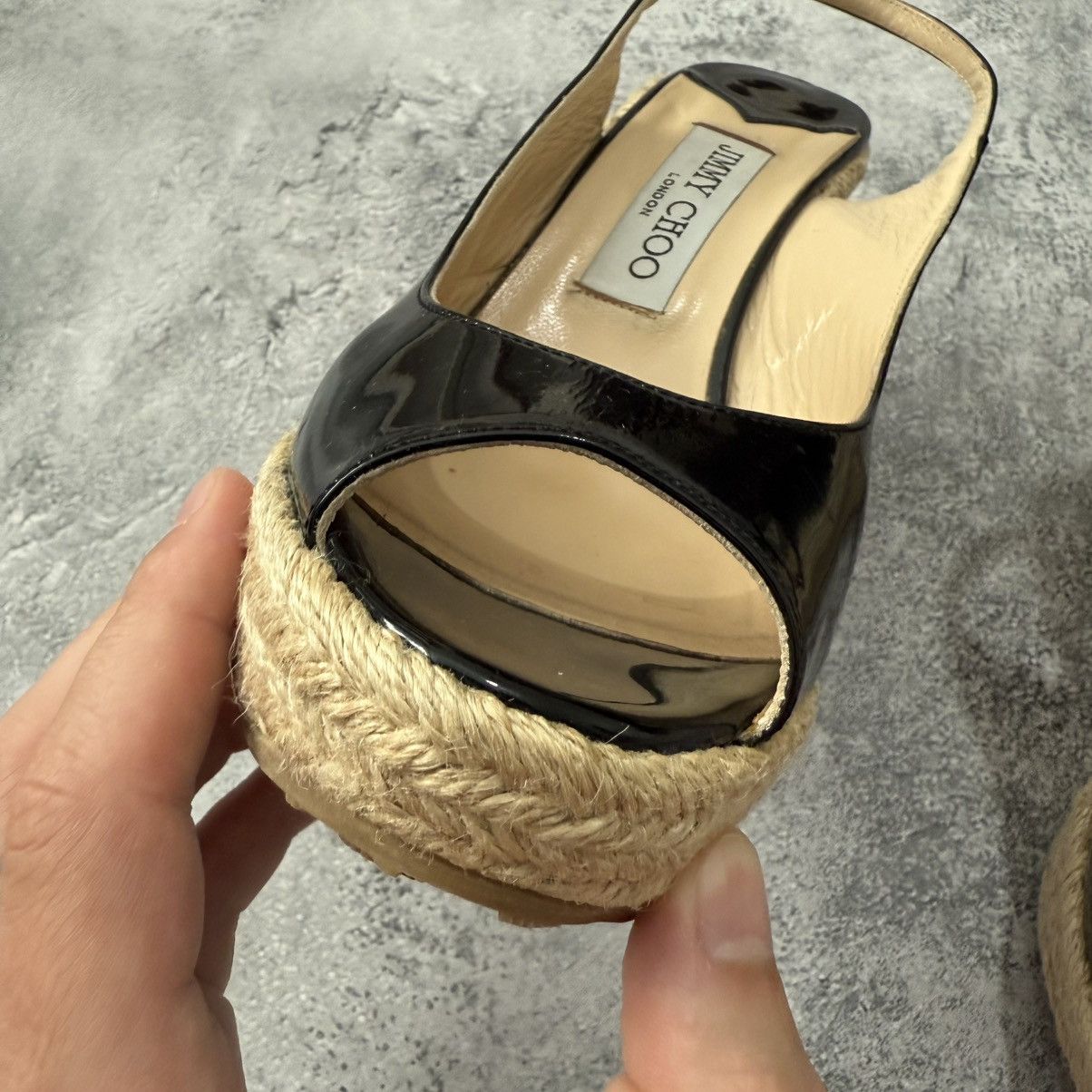 Jimmy Choo Jimmy Choo Polar Patent Platform Espadrille Heel Sandals Size US 7.5 / IT 37.5 - 12 Thumbnail
