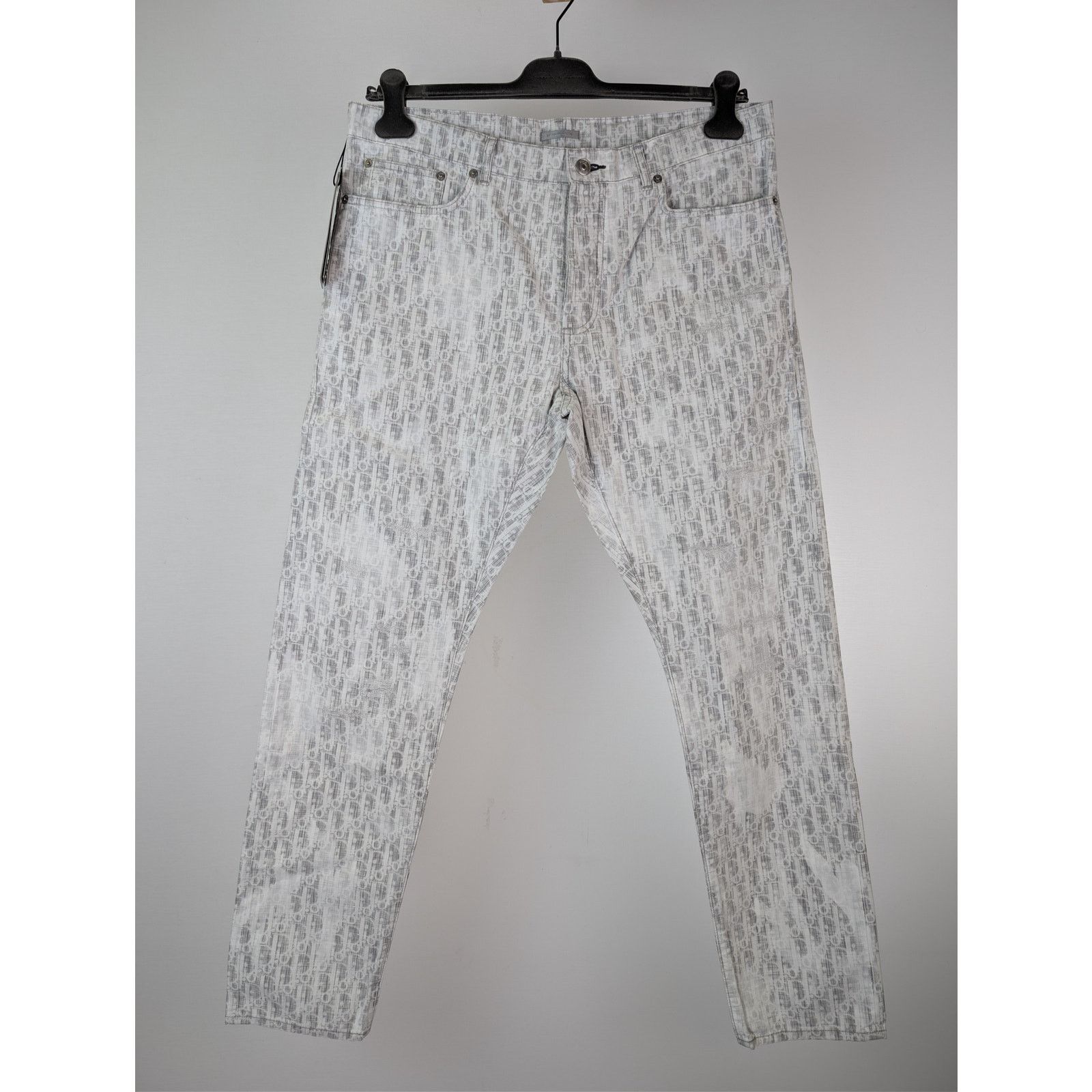 Dior o1rshd1 Straight Oblique Print Cotton Denim Jeans in Blanc Size US 34 / EU 50 - 2 Thumbnail