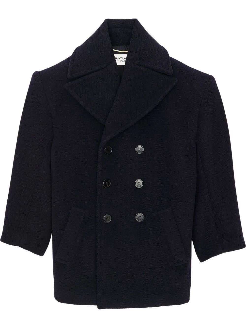 Saint Laurent Paris o1bcso1str1124 Double Breasted Wool Coat in Black Size L / US 10 / IT 46 - 1 Thumbnail