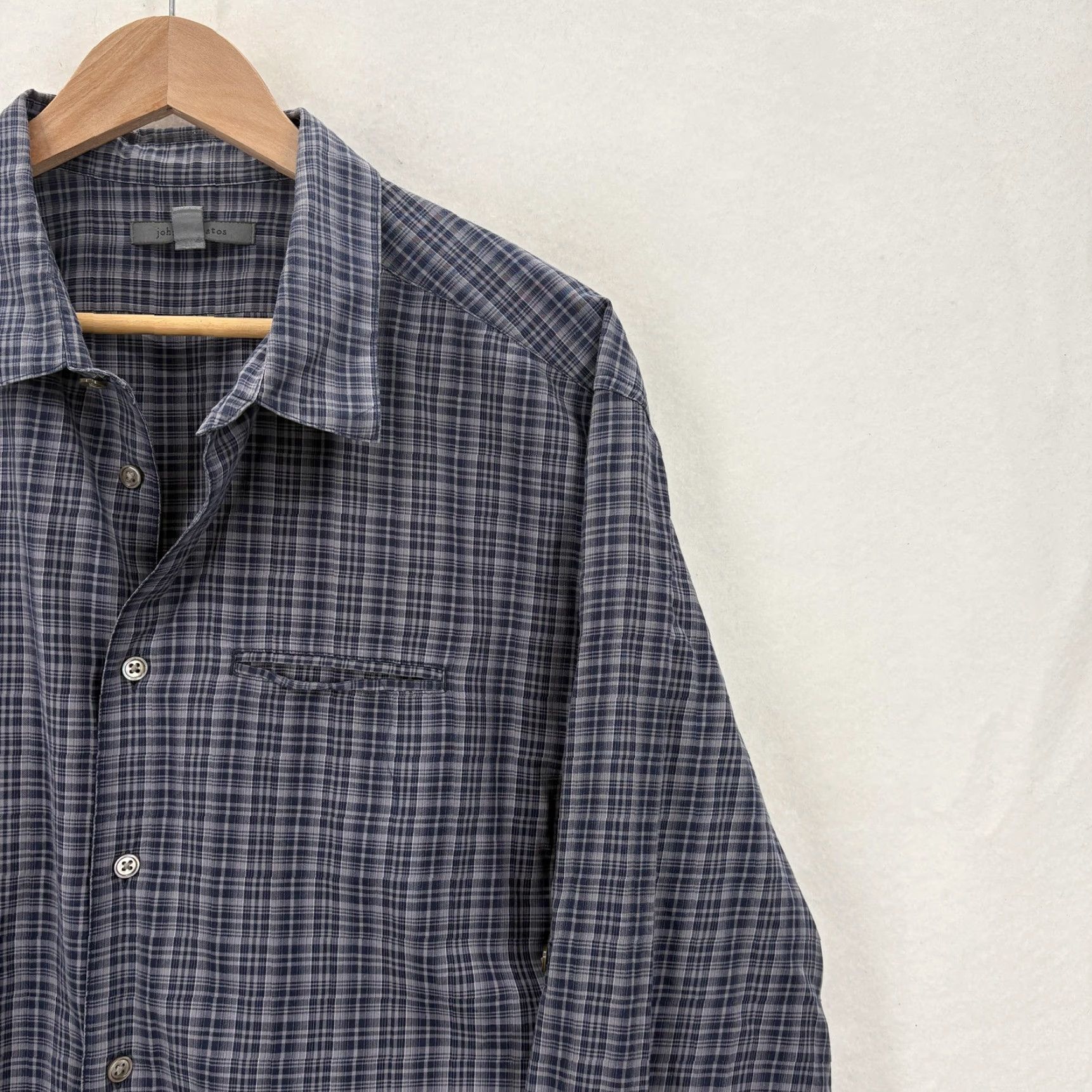 John Varvatos John Varvatos Shirt Mens XL Blue Gray Plaid Button Front Long Sleeve Cotton Size US XL / EU 56 / 4 - 2 Thumbnail
