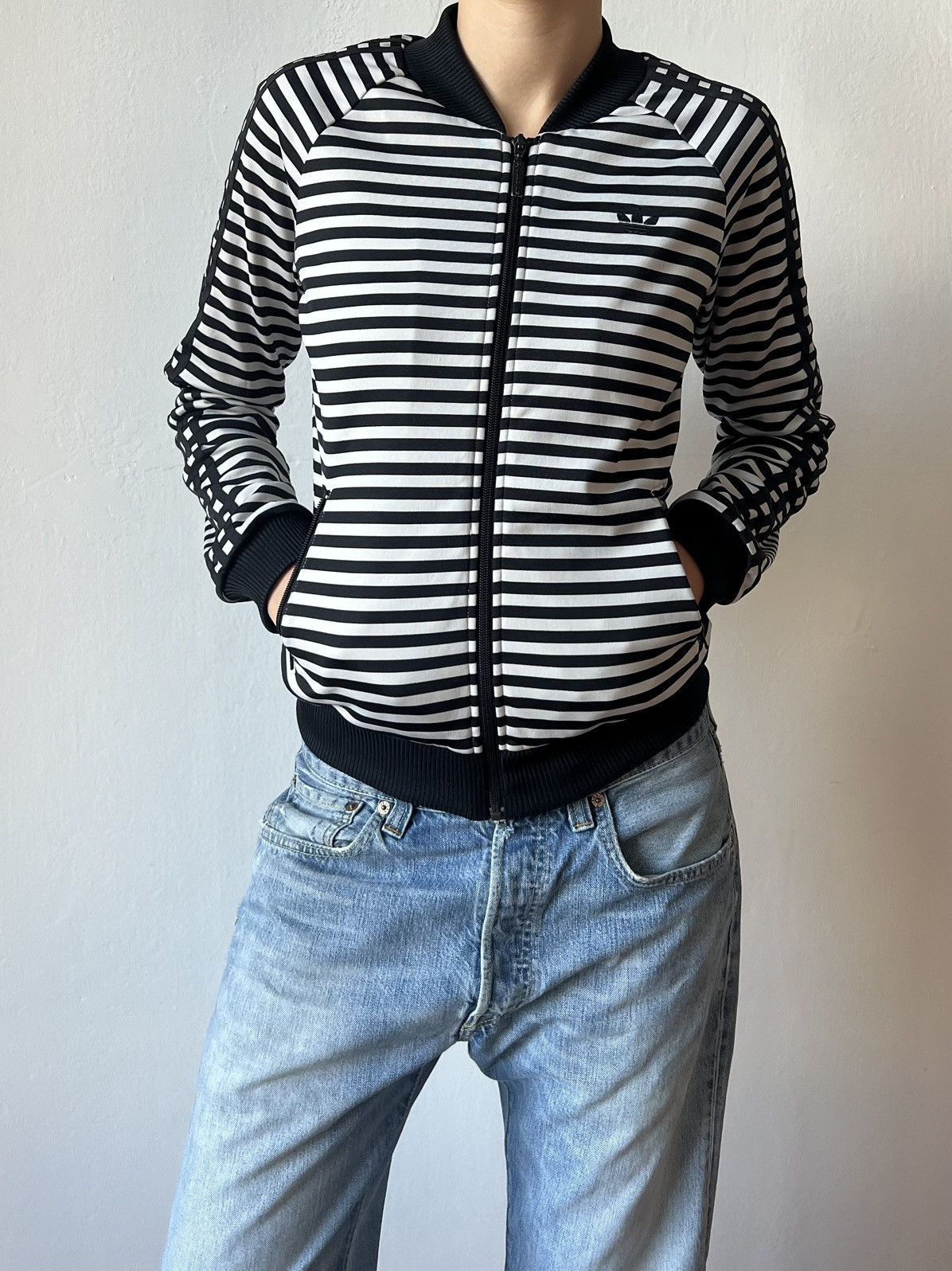 Adidas Adidas Stripe Track Jacket Black White Vertical Trefoil 2014 Size S / US 4 / IT 40 - 18 Thumbnail
