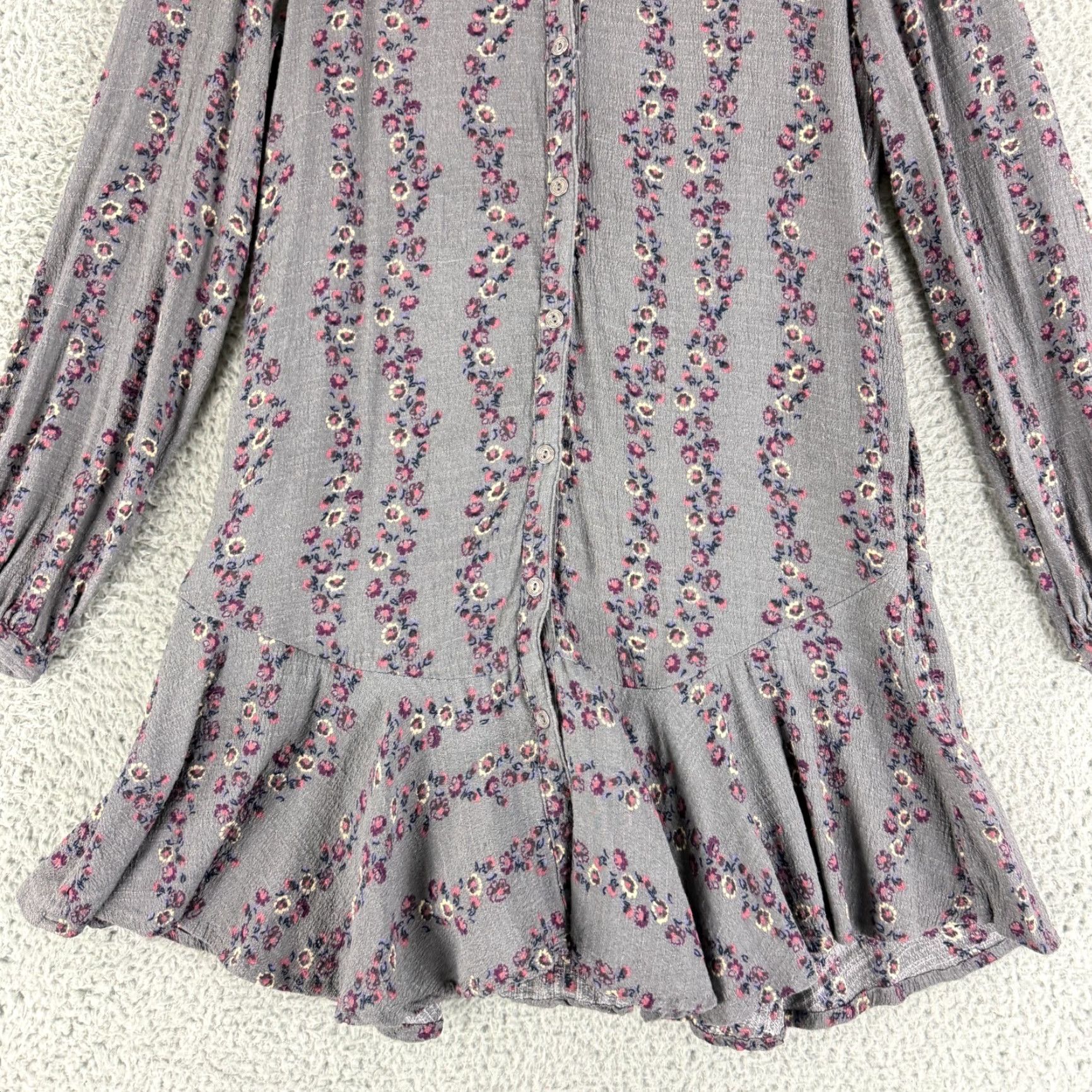Free People Free People Shirt Dress Womens Small Gray Floral Drop Waist Long Sleeve Size S / US 4 / IT 40 - 5 Thumbnail