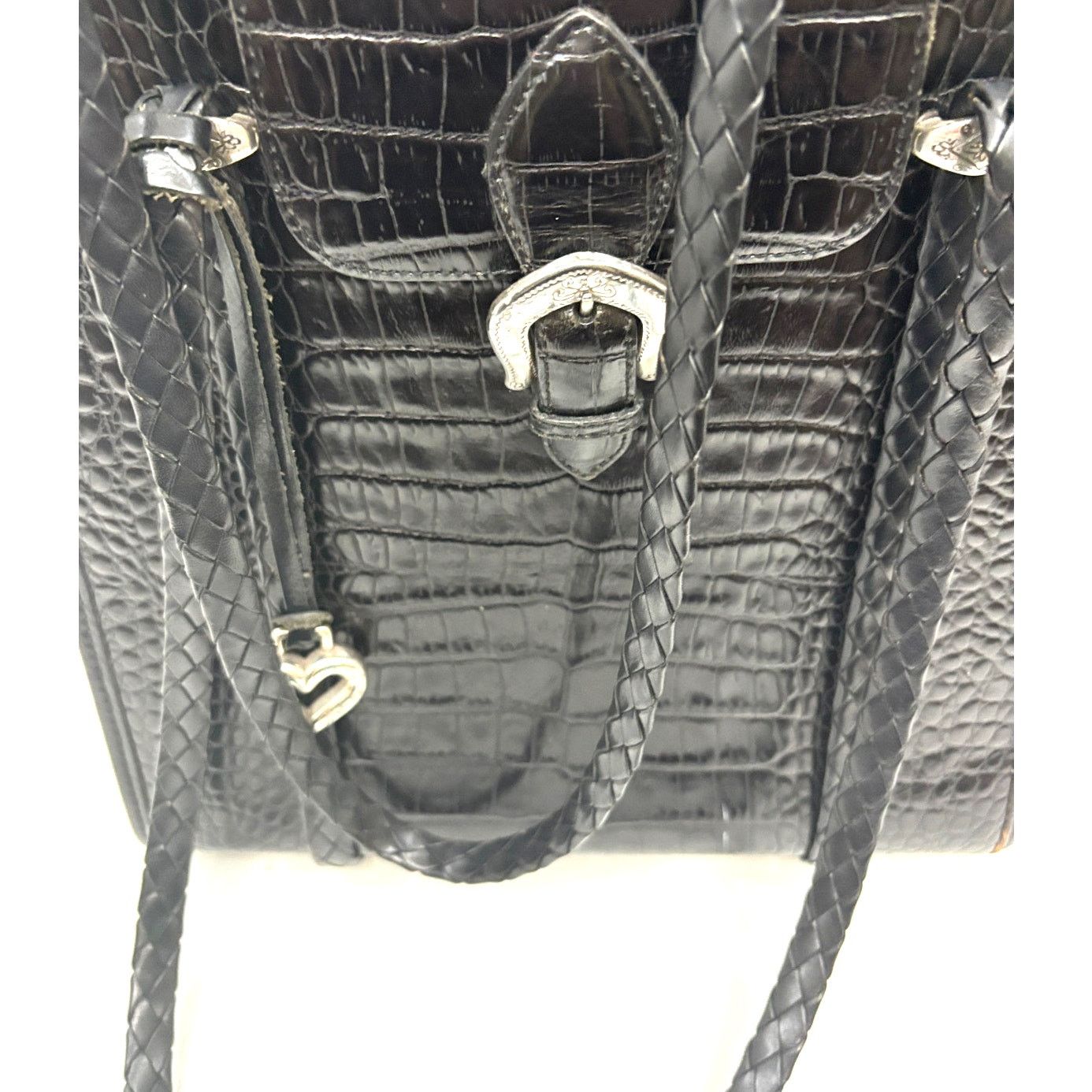 Brighton Vintage BRIGHTON Black Croc Embossed Leather Shoulder Bag Size ONE SIZE - 13 Thumbnail