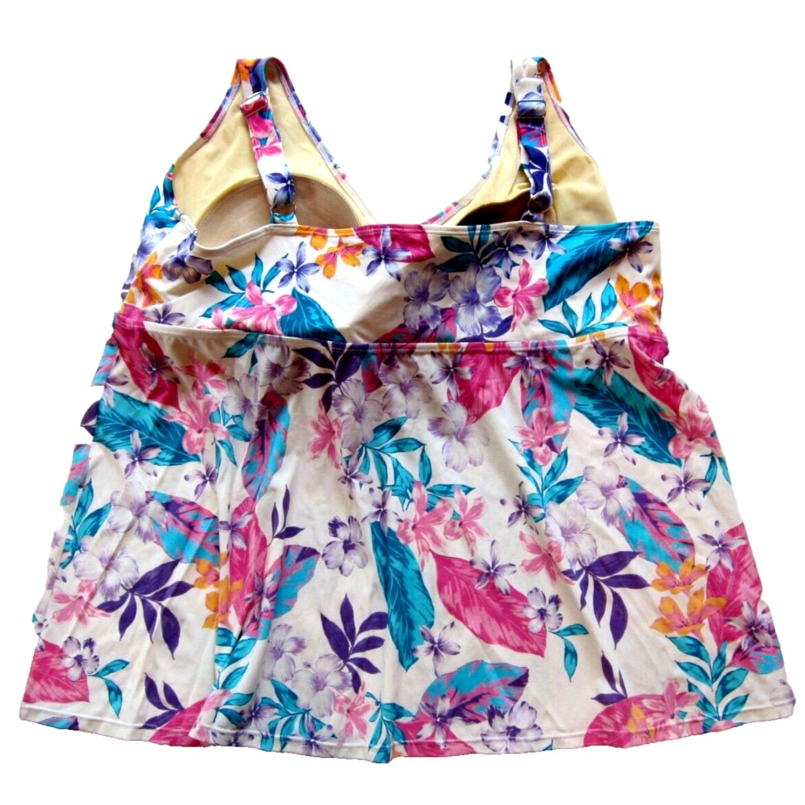 Vintage Swimsuits For All Pink Floral Top Tankini Wide Strap Padded Built In Bra 26 Plus Womens Size 4XL / US 24-26 - 2 Thumbnail