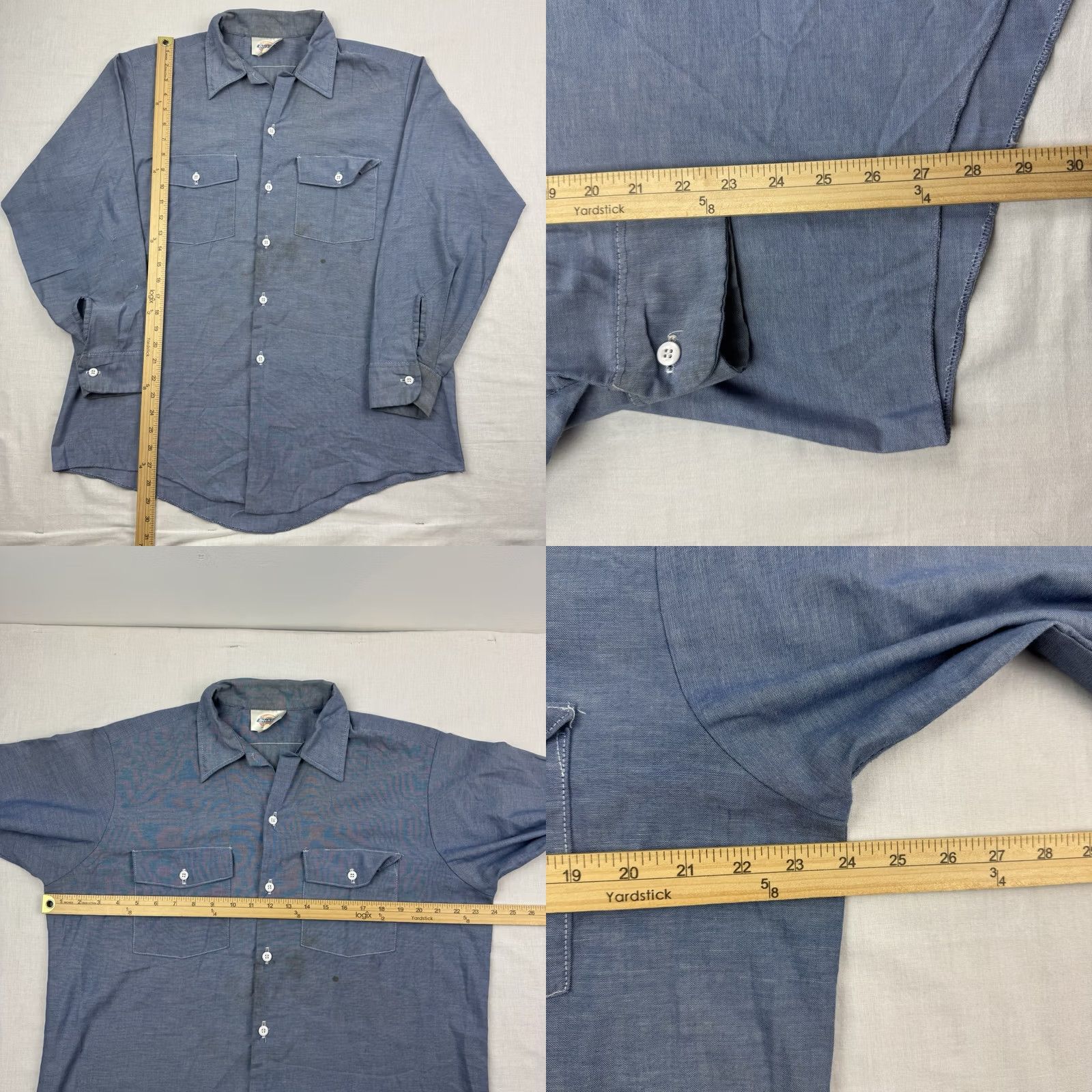 Dickies VINTAGE Dickies Workwear Button Up Shirt Adult XL Blue 90s Grunge Stains Size US XL / EU 56 / 4 - 8 Thumbnail