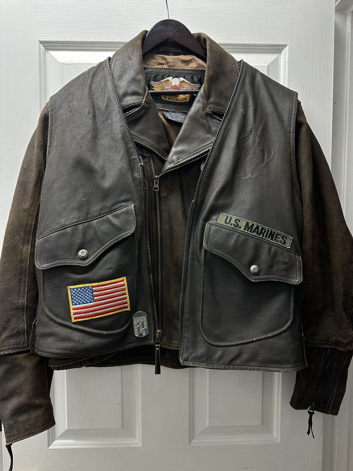 Harley Davidson Harley Davidson Distressed Brown Leather Jacket and Vest 90s Size US L / EU 52-54 / 3 - 9 Thumbnail