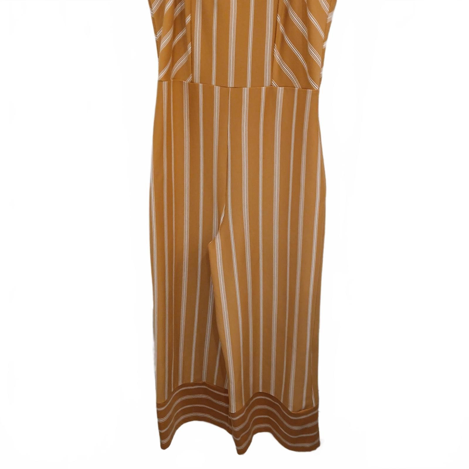 Designer Gold and White Striped Jumpsuit Xhilaration Medium Size ONE SIZE - 4 Thumbnail