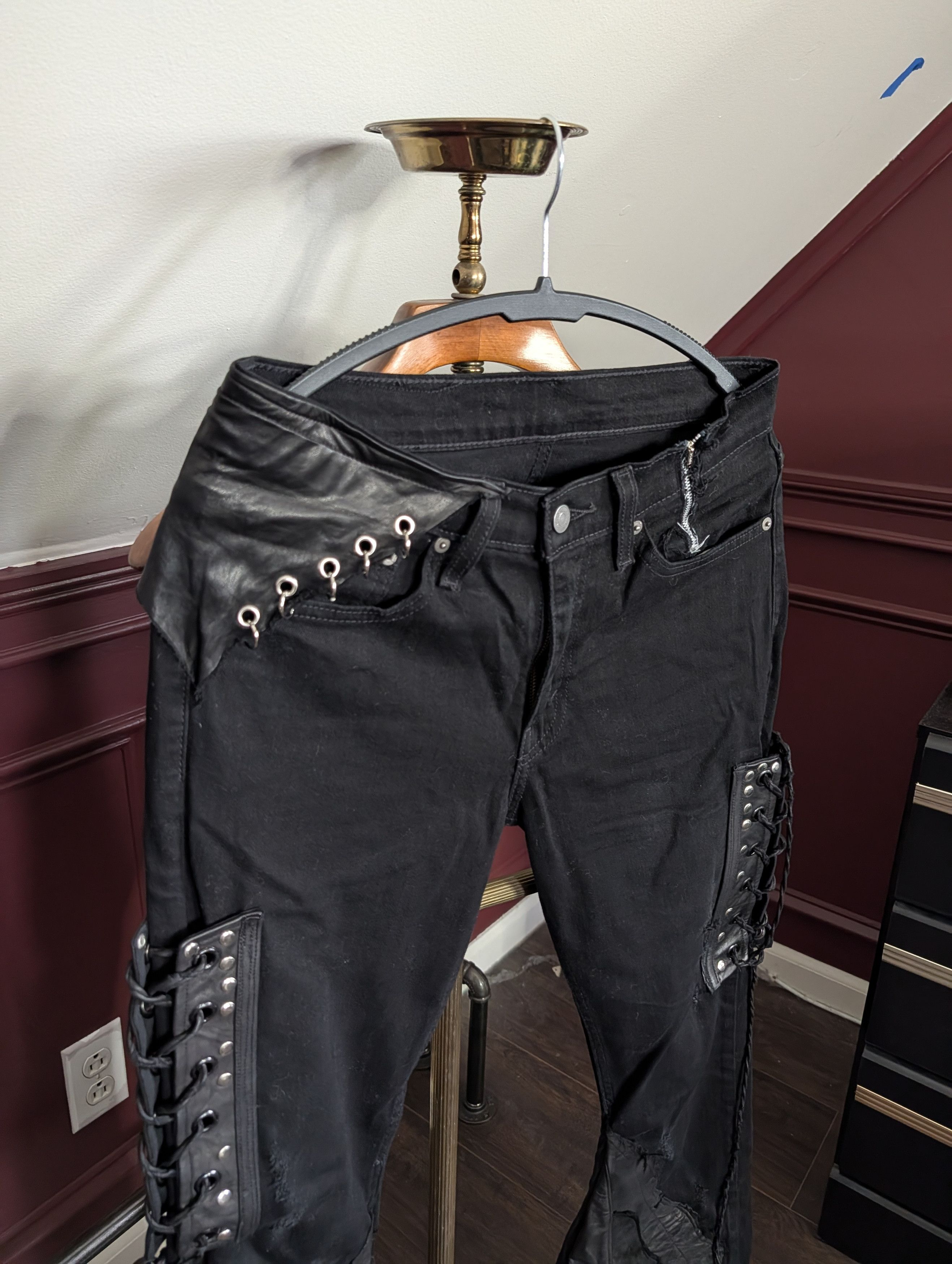 If Six Was Nine SHOHEI TAKAMIYA 1/1 leather studded pierced flared jeans Size US 30 / EU 46 - 2 Thumbnail