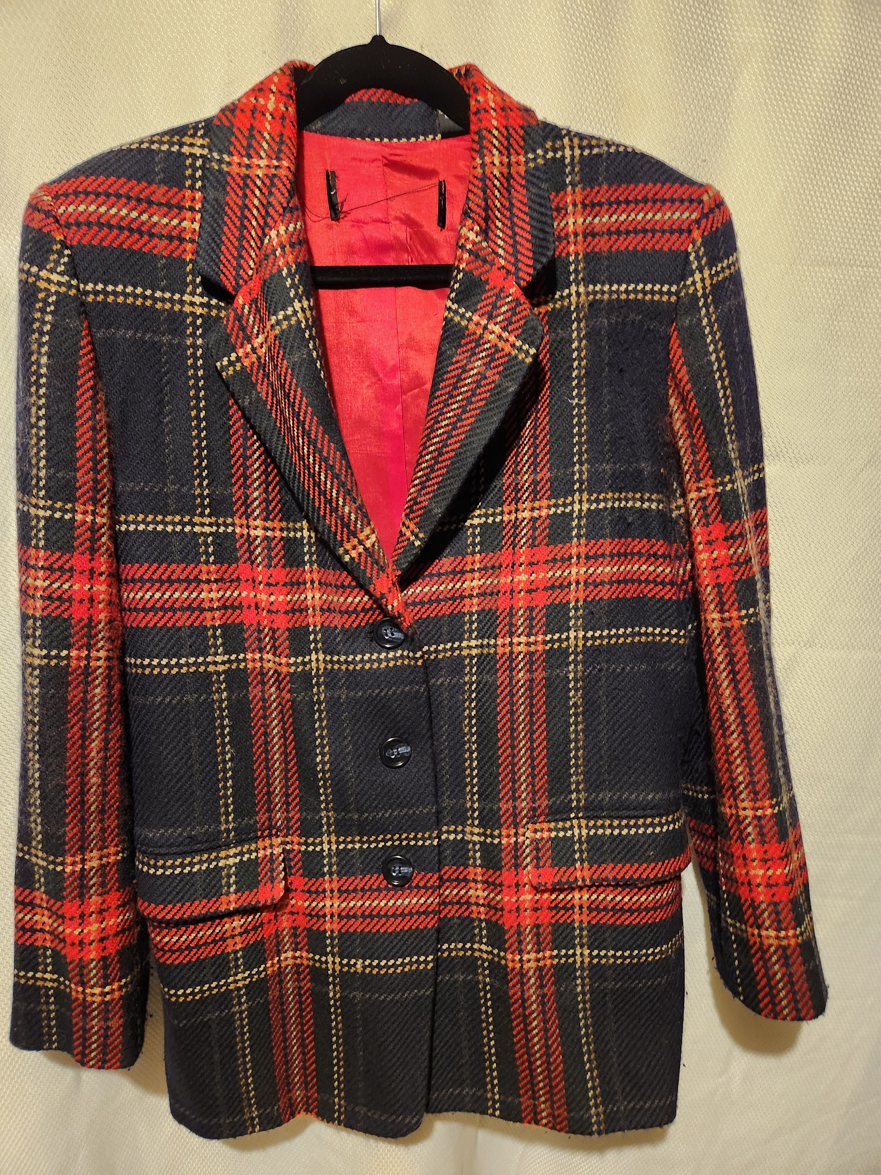 Ellen Tracy Vintage Wool/Cashmere Blue and Red Plaid Blazer Size S / US 4 / IT 40 - 1 Thumbnail