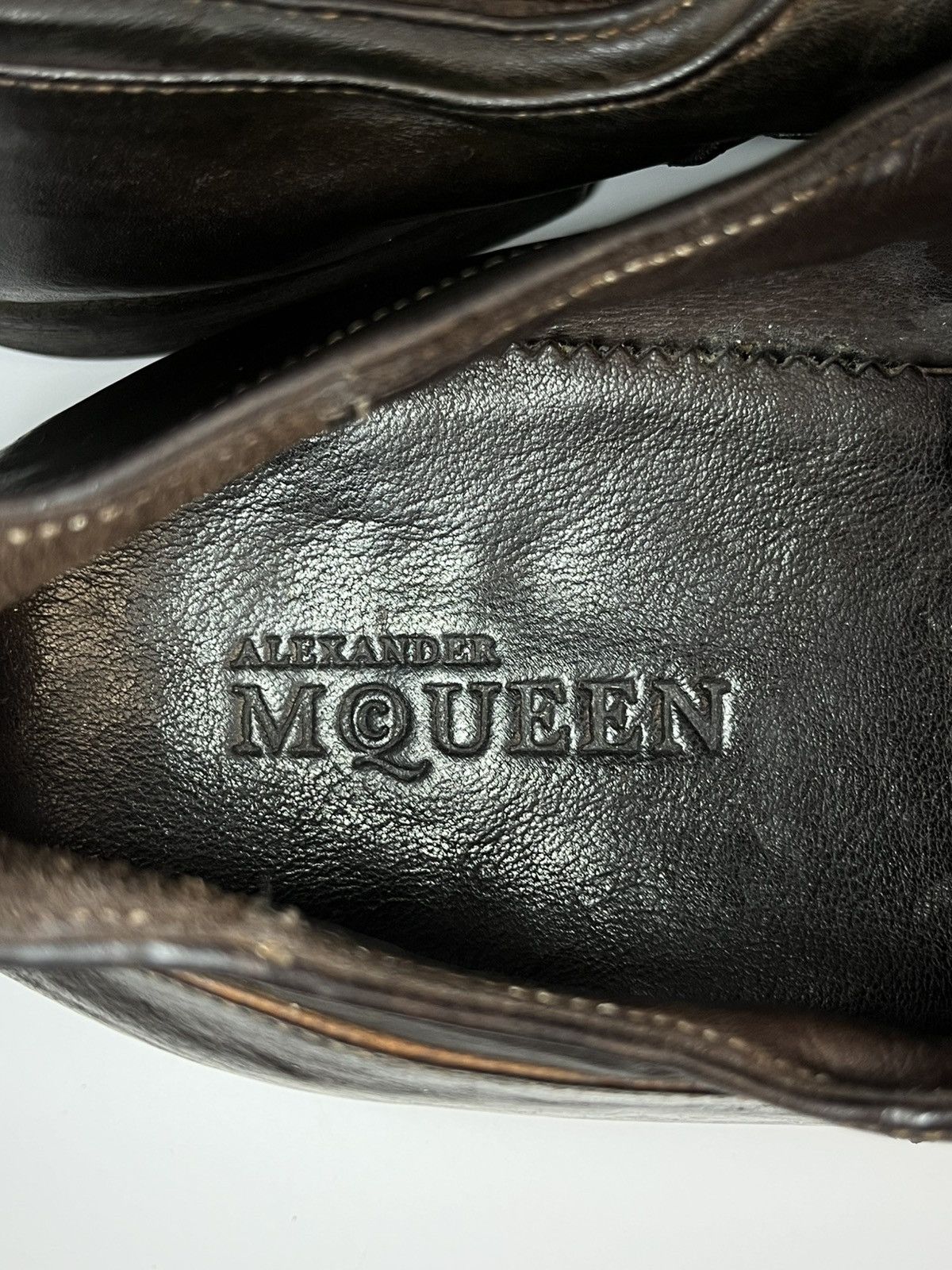 Alexander McQueen Alexander McQueen Burnished Espresso Leather Cap-Toe Oxfords Size US 10 / EU 43 - 3 Thumbnail
