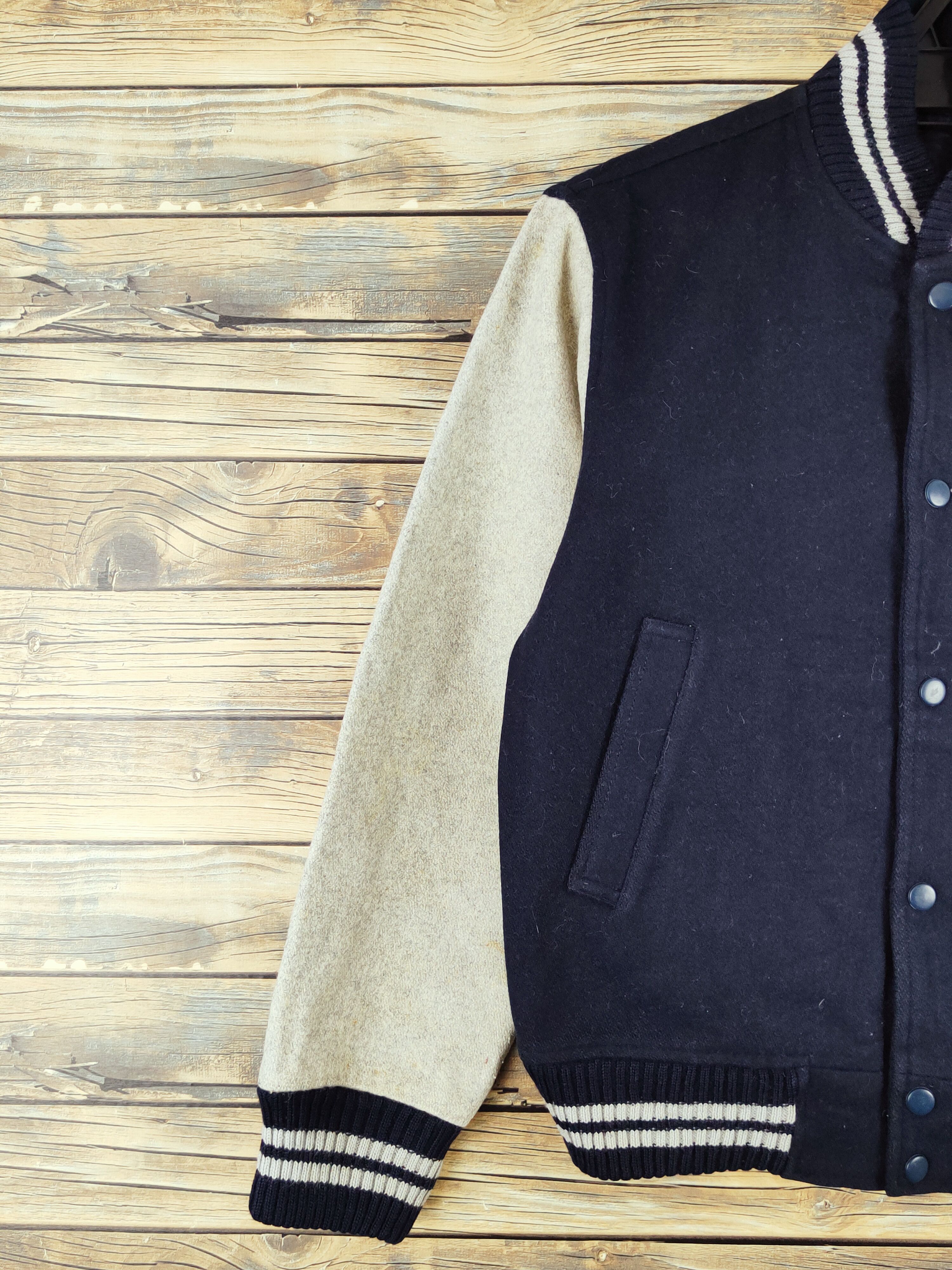 GQ × Vintage GQ Navy Gray Varsity Jackets #W985 Size US S / EU 44-46 / 1 - 3 Thumbnail