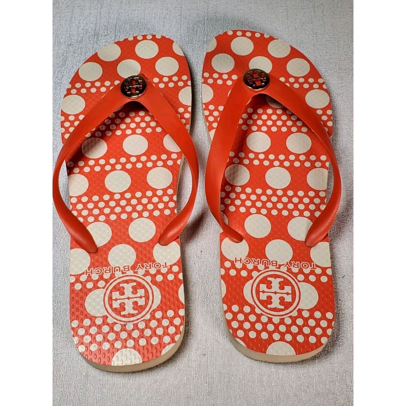 Tory Burch Tory Burch Printed Logo Thin Flip Flops Sandals Coral Red White Women's US 9 M Size US 9 / IT 39 - 7 Thumbnail
