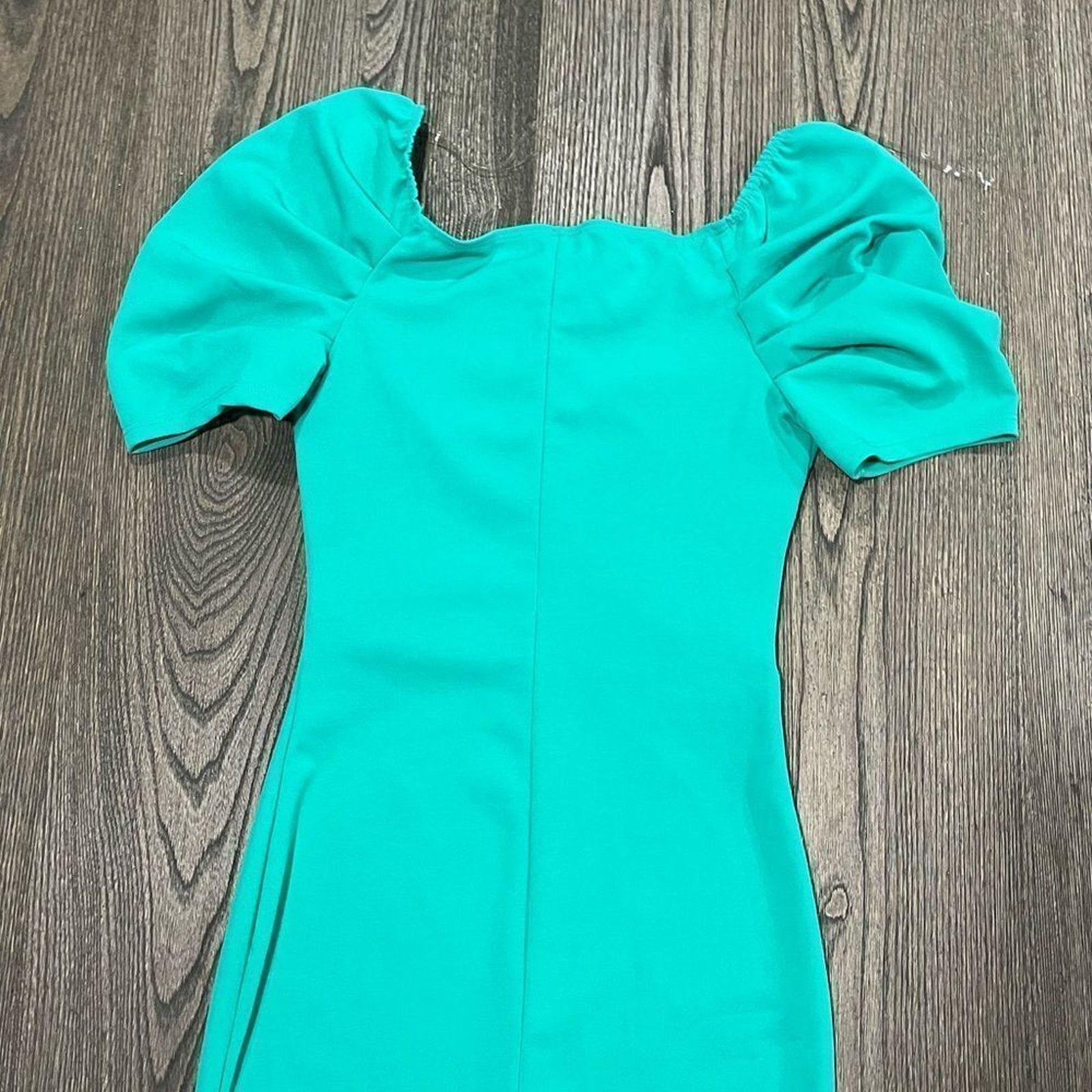 Vintage Gibiu Dress Mini Puff Sleeve Fitted Bodycon Teal Sz S Size S / US 4 / IT 40 - 7 Thumbnail