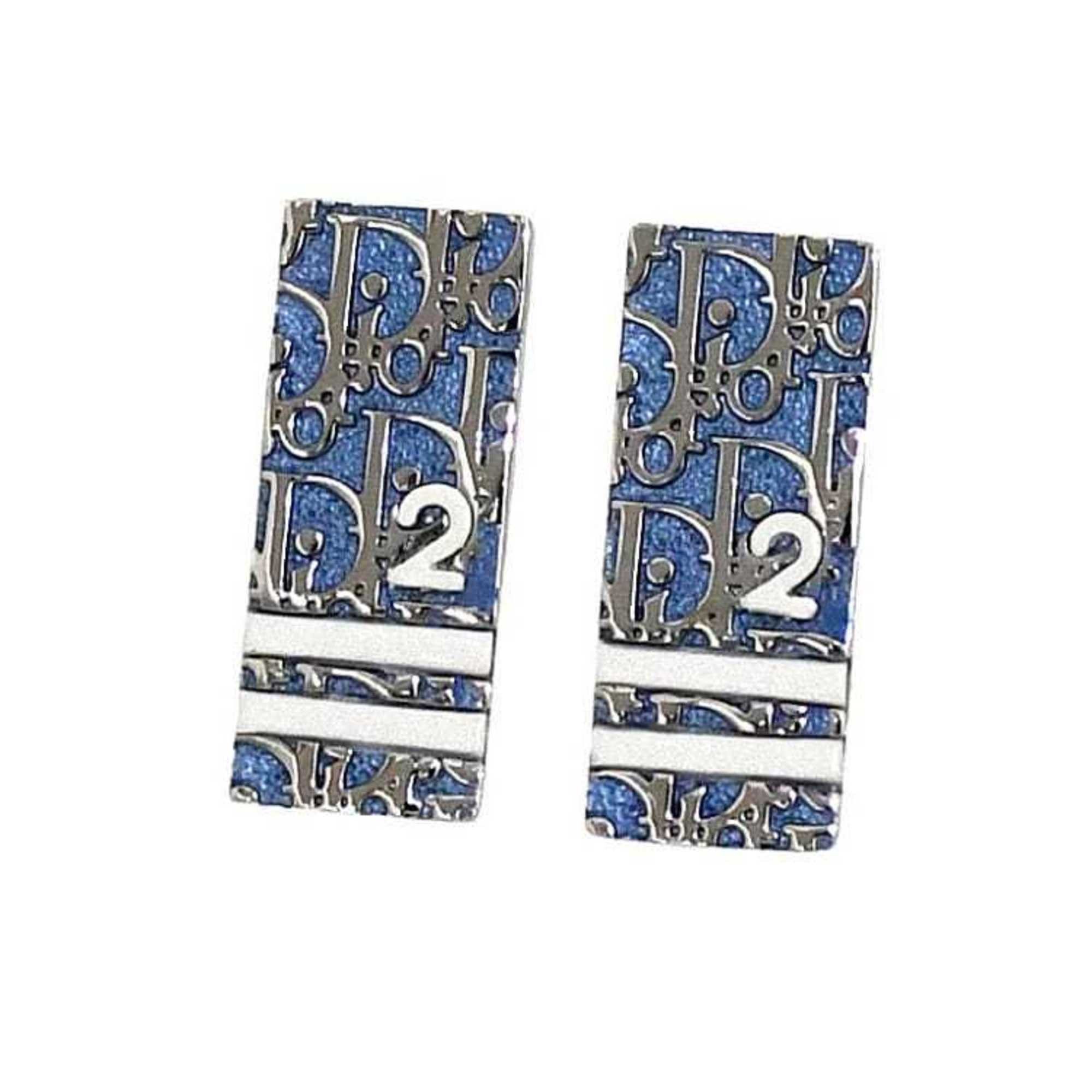 image of Christian Dior Earrings Blue White Silver Trotter Metal Plate Accessories Ladies, Women's