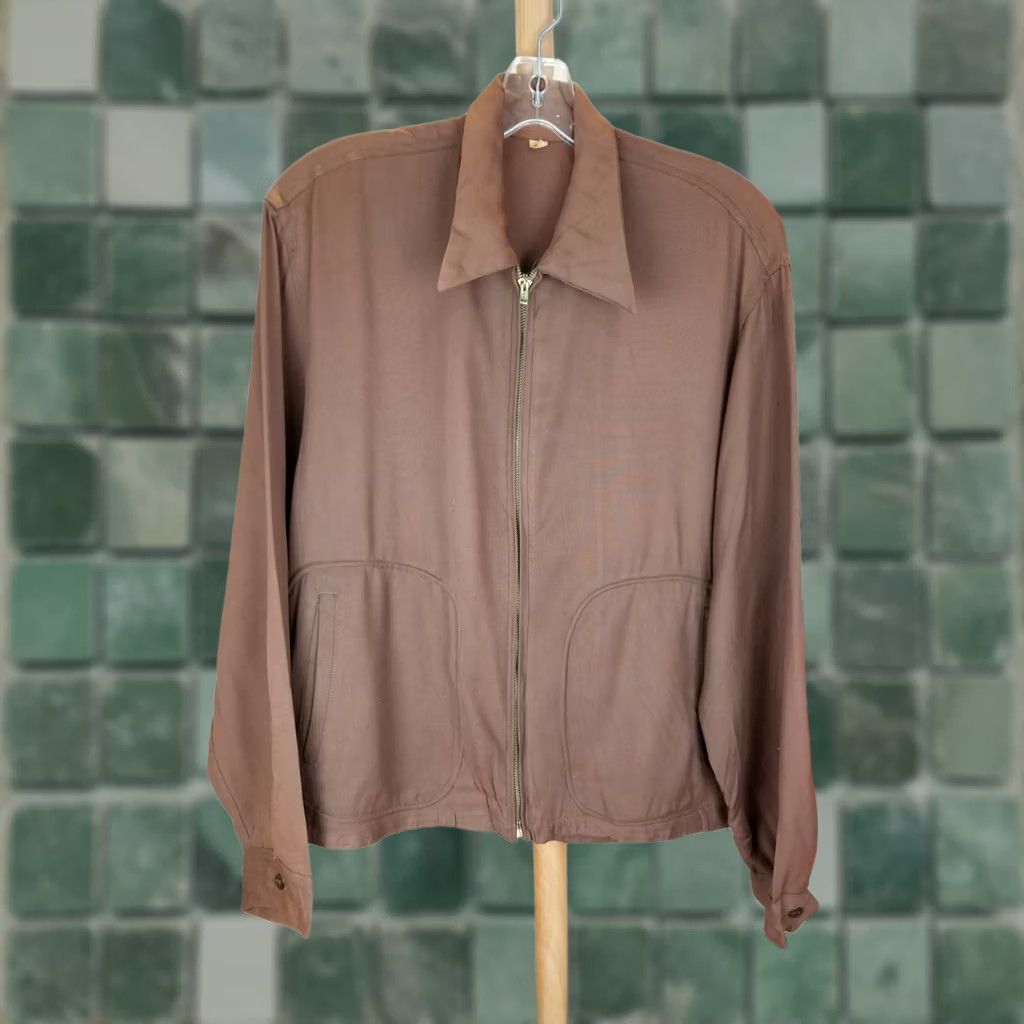 Vintage VINTAGE NELCO BUILT SPORTWEAR JACKET Brown GABARDINE Rockabilly SZ 40 Mens Jacket Size US XXS / EU 40 - 1 Thumbnail