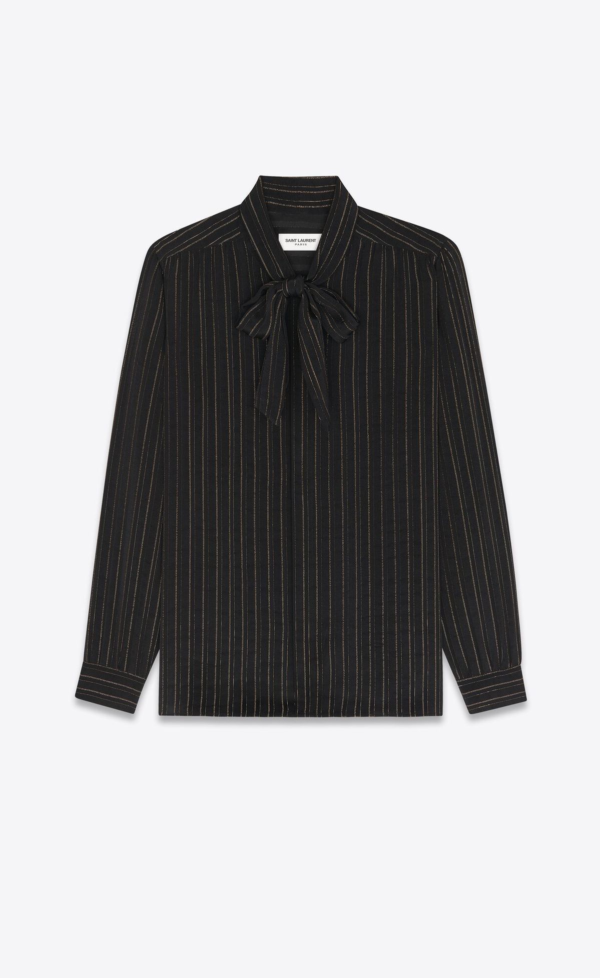 Saint Laurent Paris Black & Gold Silk Shirt with Lavallière Tie Size 40 Size US M / EU 48-50 / 2 - 3 Thumbnail