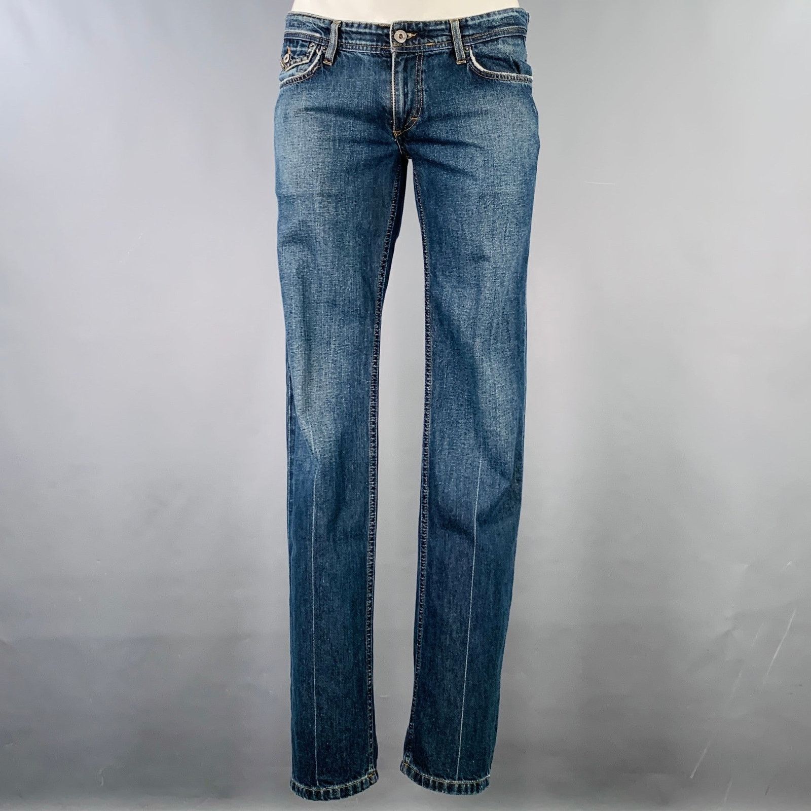 Size 35 Blue Contrast Stitch Cotton Skinny Low Rise Jeans