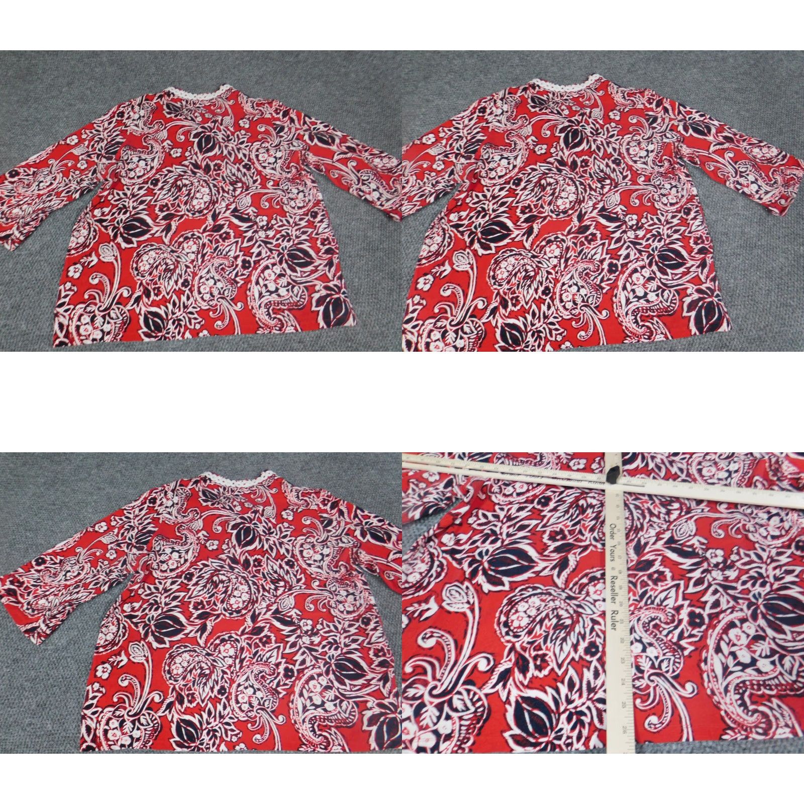 Vintage Lark Lane Blouse Womens 2X Plus Red Floral Pullover Long Sleeve Collared Button Cotton Casual Size XXL / US 16-18 / IT 52-54 - 8 Thumbnail