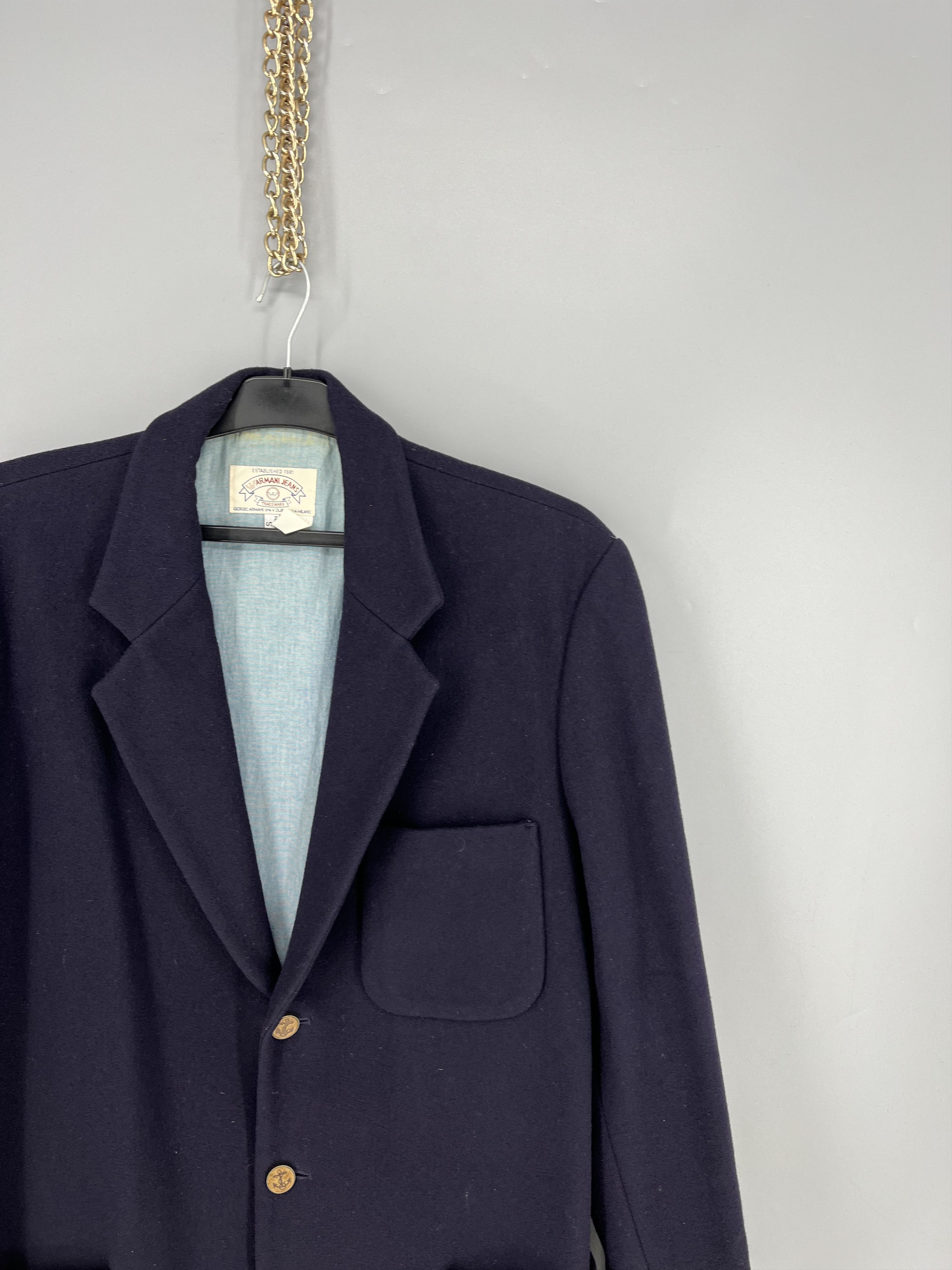 Giorgio Armani Vintage 90S Armani Jeans Navy Wool Coat Large Size 38S - 5 Thumbnail